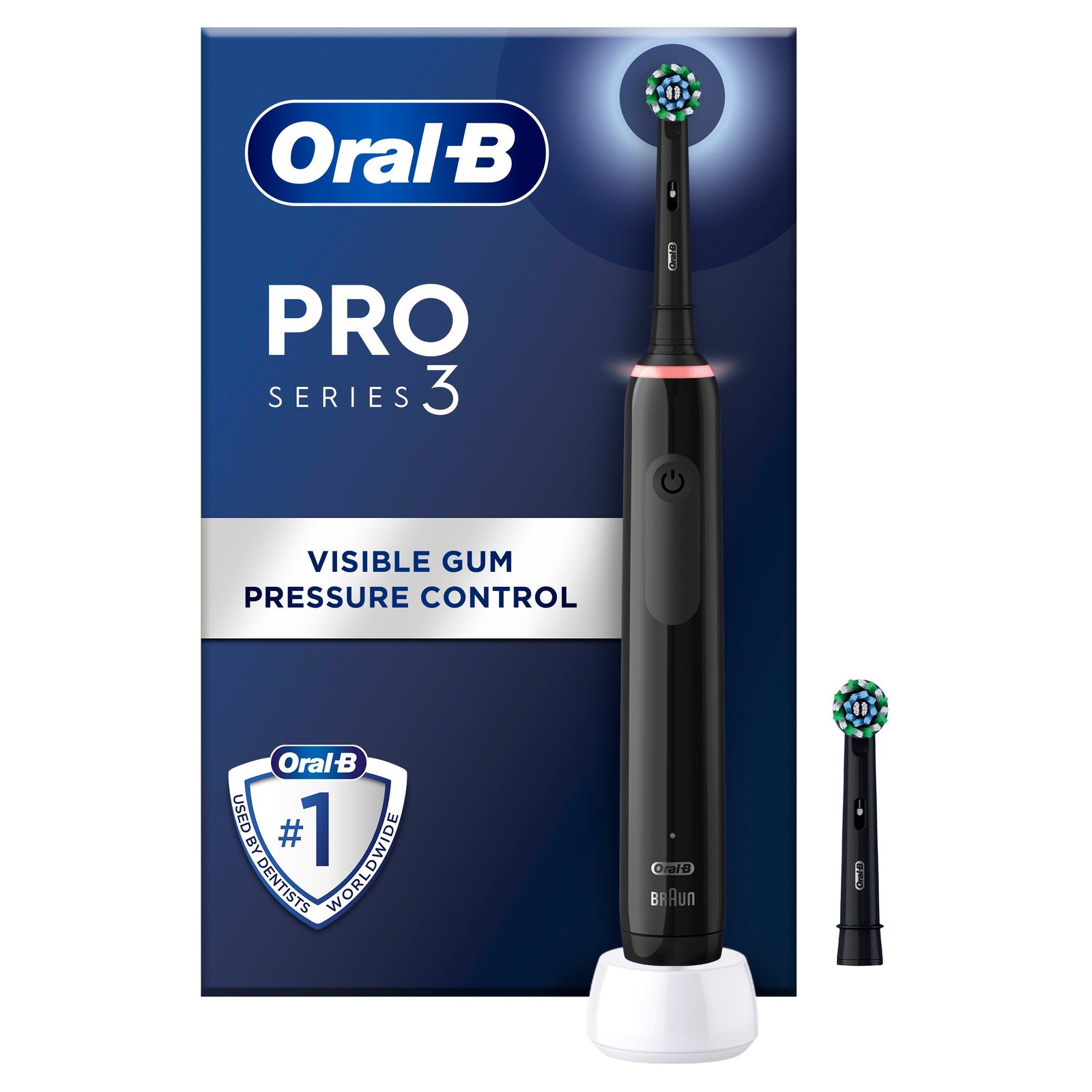 Oral-B Pro 3 Svart eltandborste, 2 Cross action tandborsthuvuden