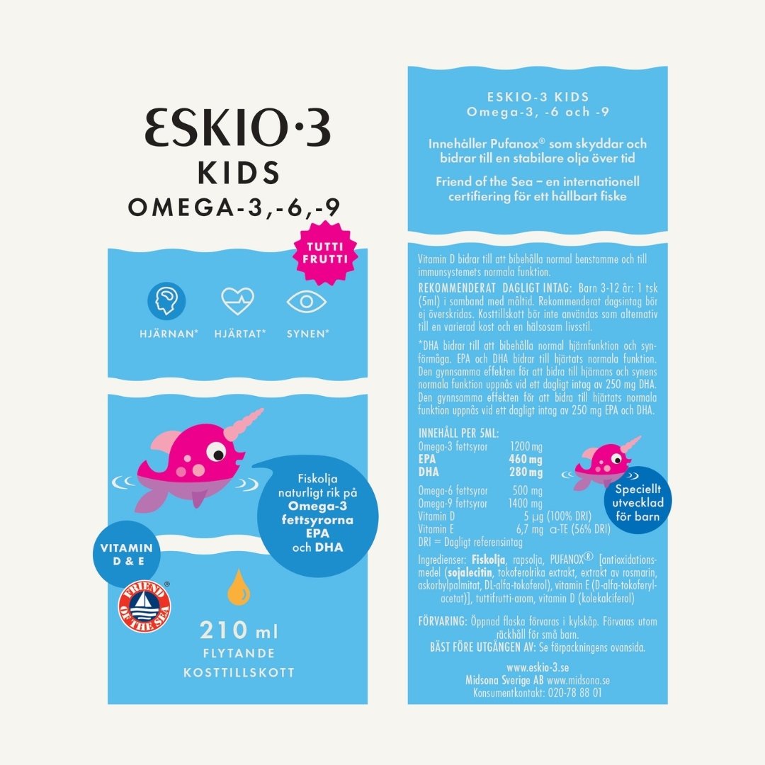 Eskio-3 Kids Omega-3, 6 & 9 Flytande 210 ml