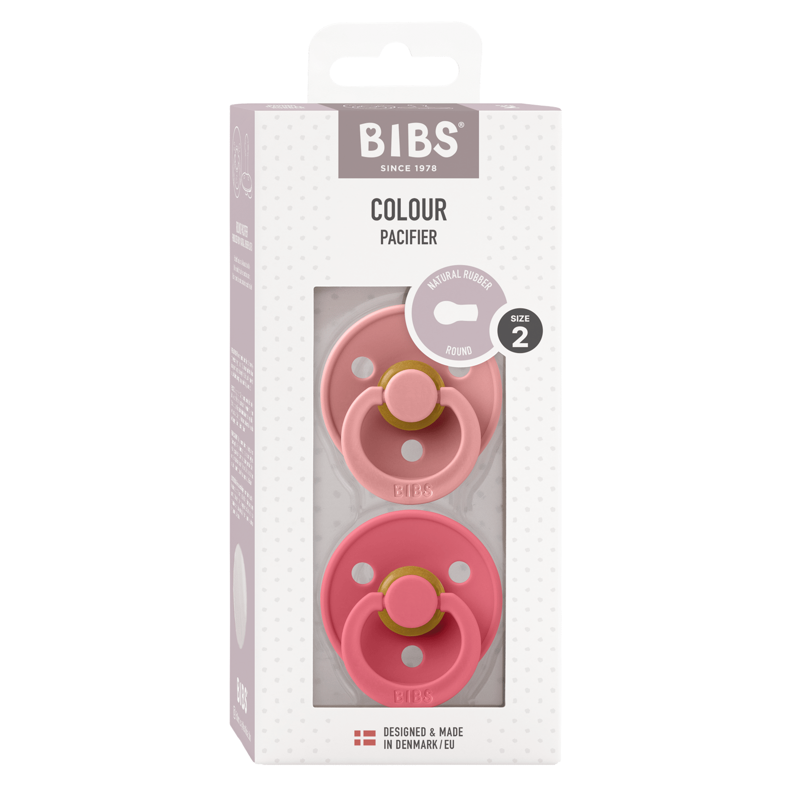BIBS Colour Latex Size 2 Round Dusty Pink/Coral 2 st