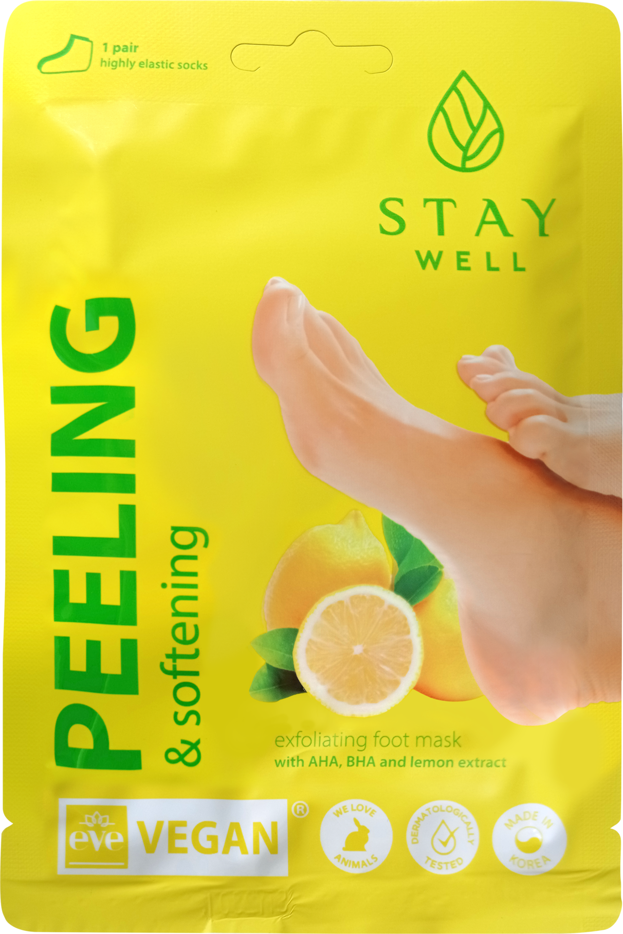 STAY Well Peeling & Softening Foot Mask Lemon 1 par
