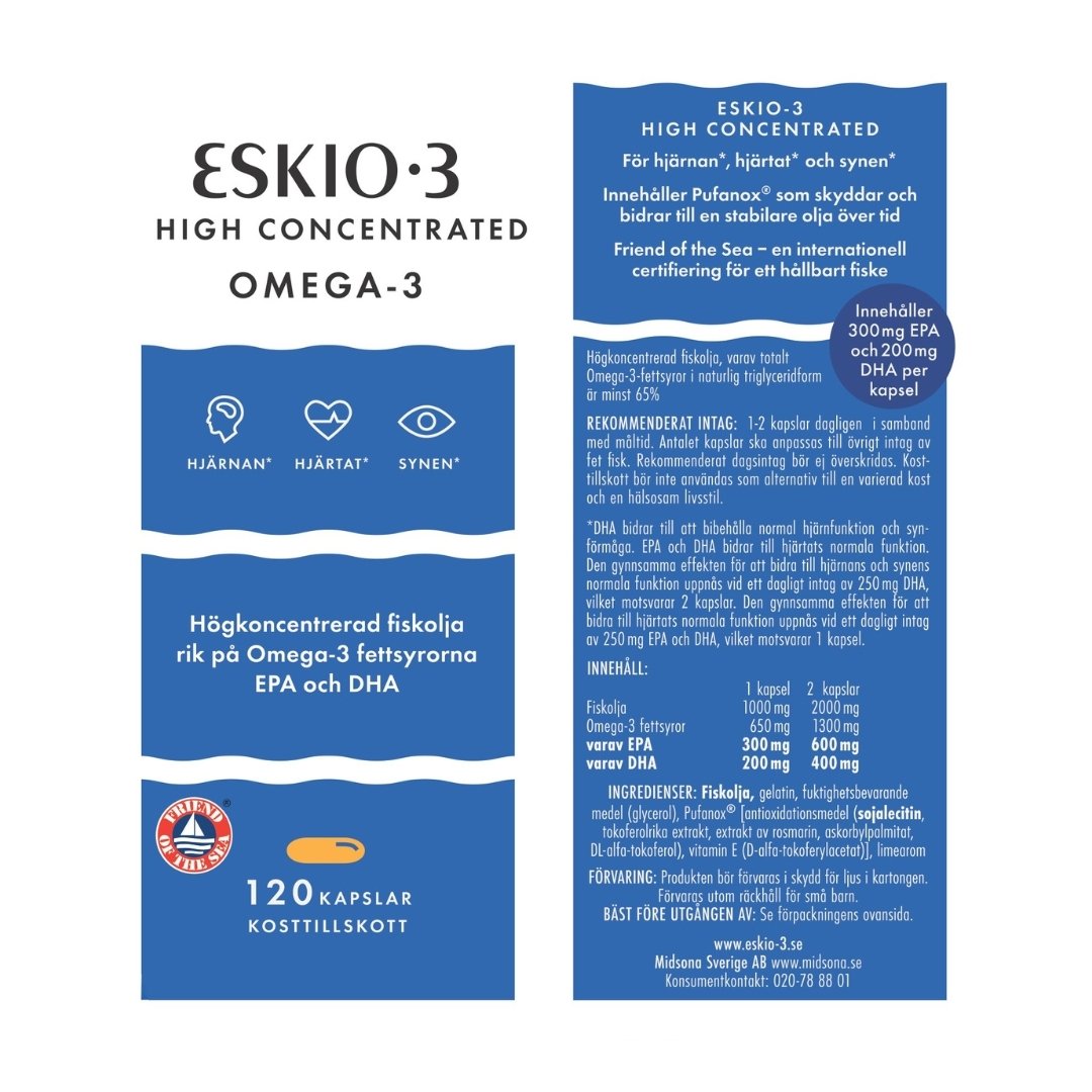 Eskio-3 High Omega-3 Fiskolja 120 kapslar