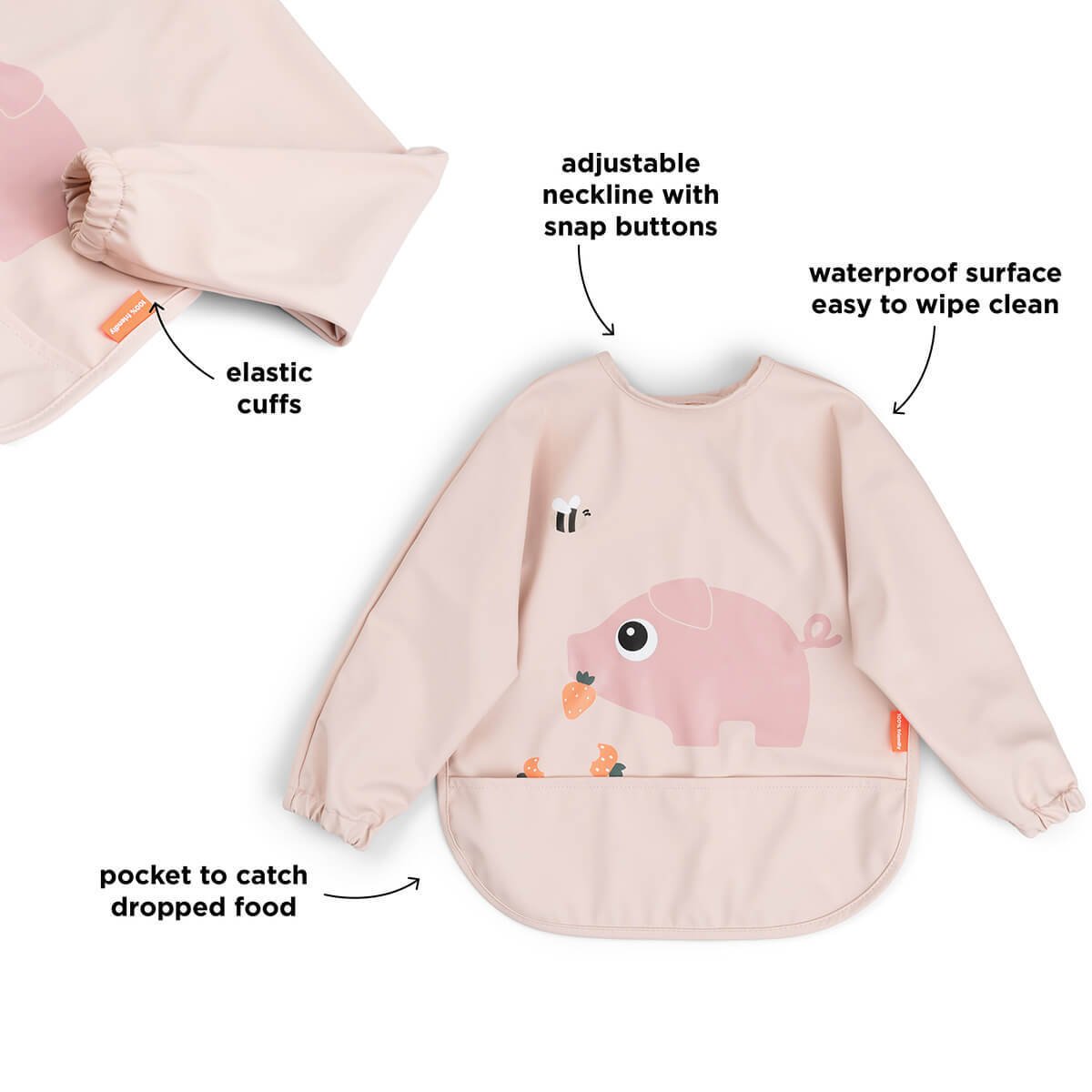 Done by Deer Sleeved Pocket Bib Tiny Farm Powder