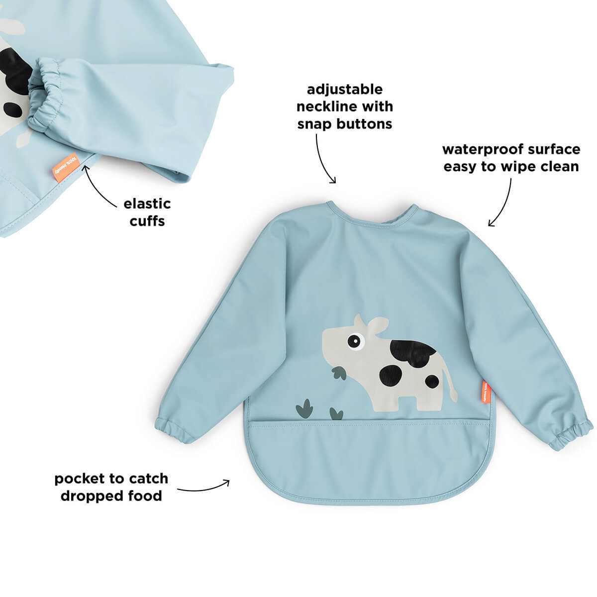 Done by Deer Sleeved pocket Bib Tiny Farm Blue