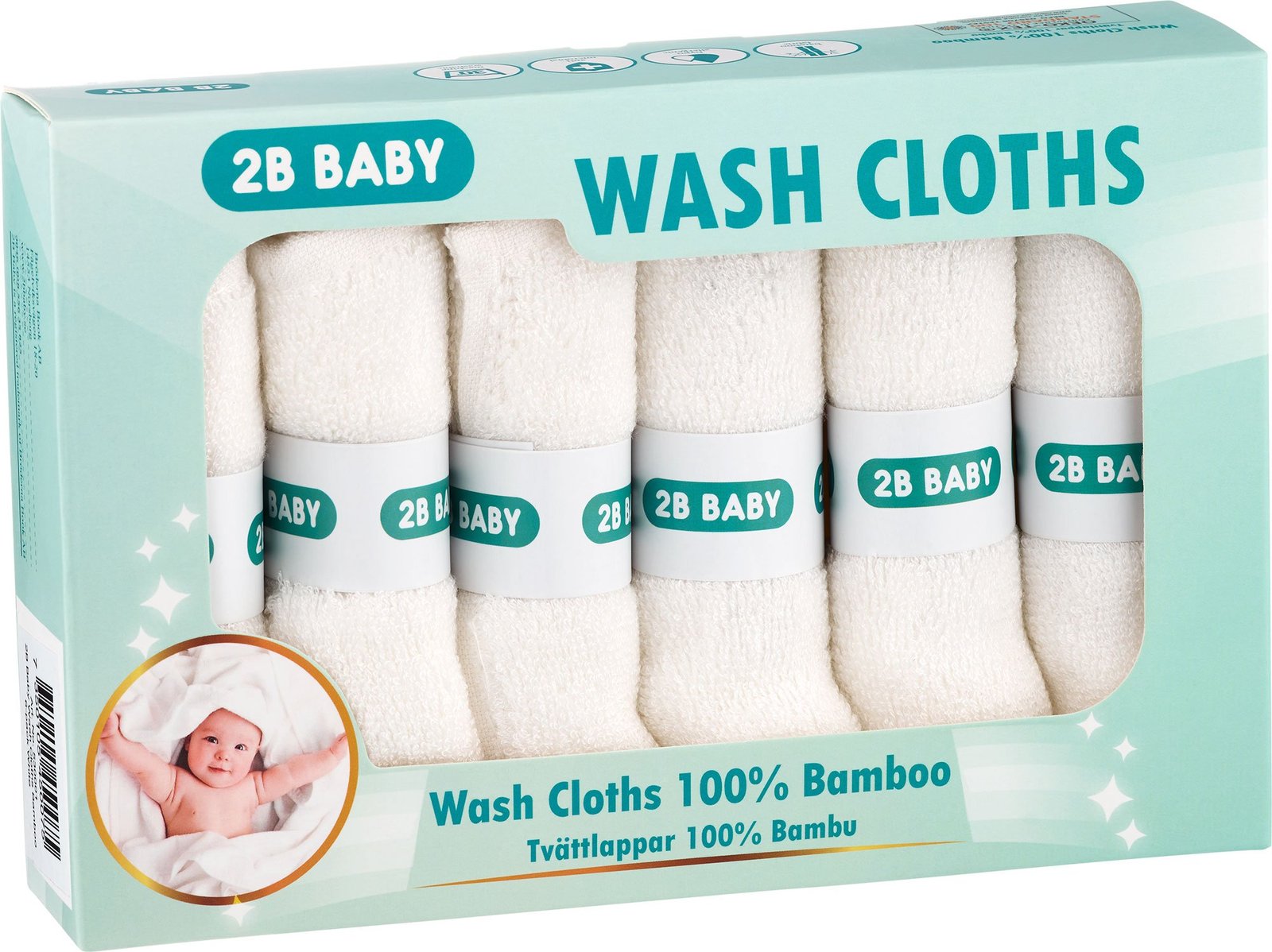 2B BABY Tvättlappar Bambu 25 x 25 cm Vit 6 st