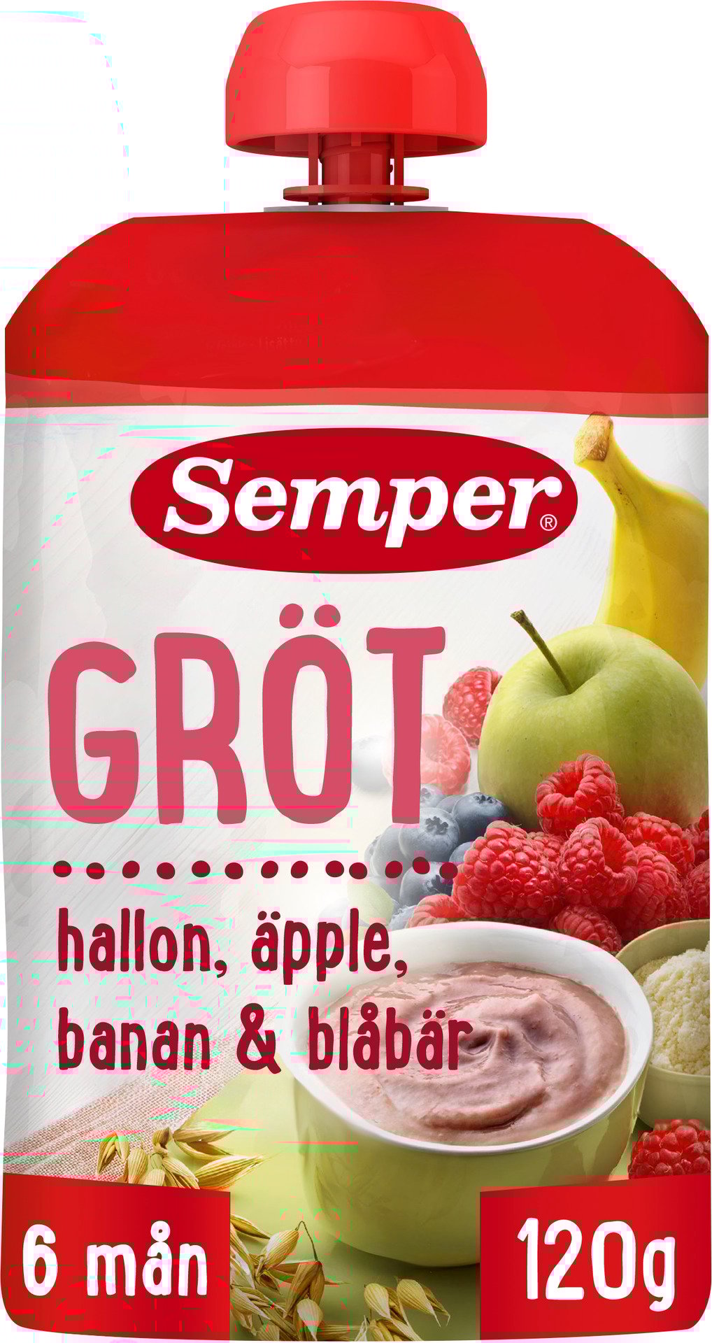 Semper Grötklämmis Äpple, Hallon, Banan & Blåbär 120g