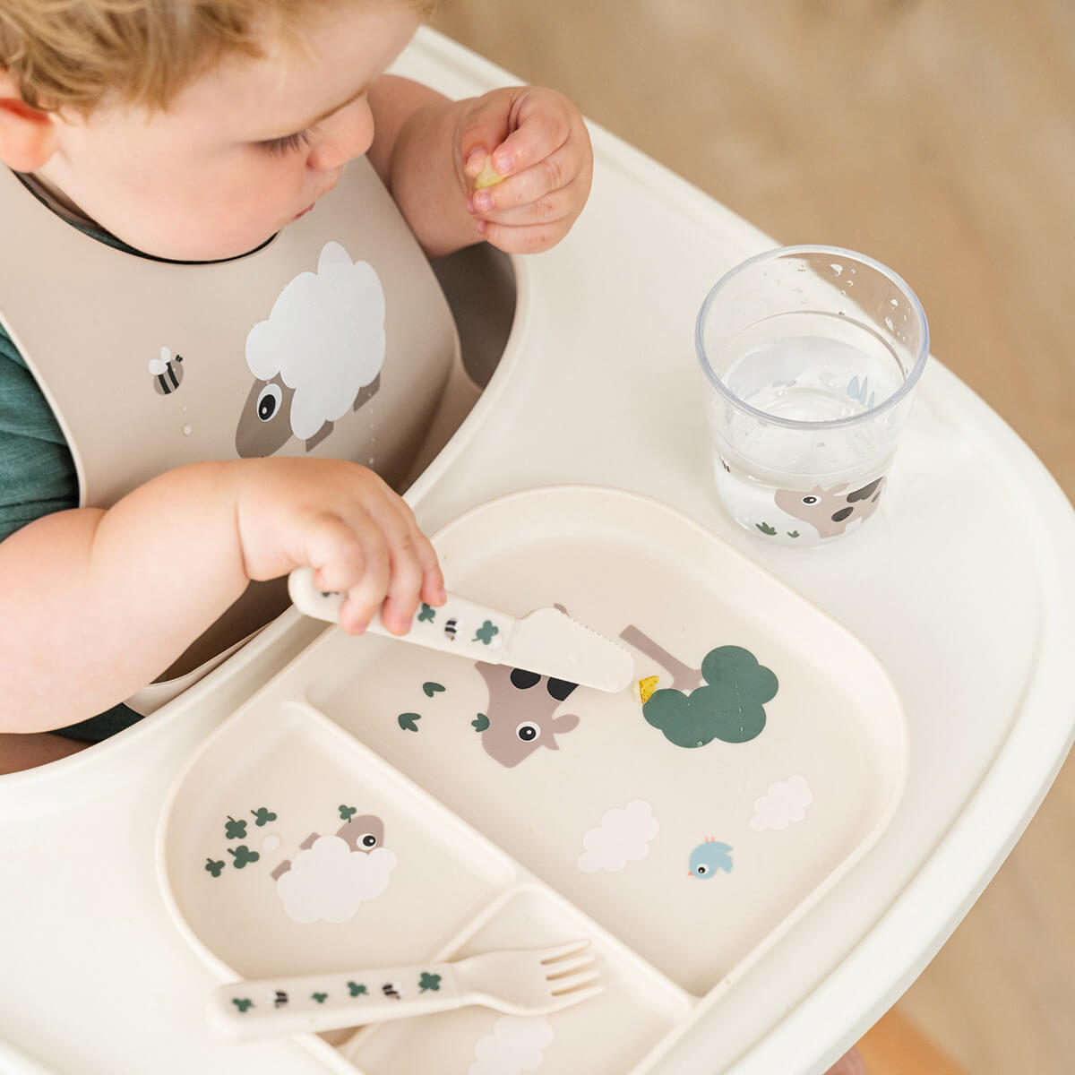 Done by Deer Foodie Compartment Plate Tiny Farm Sand