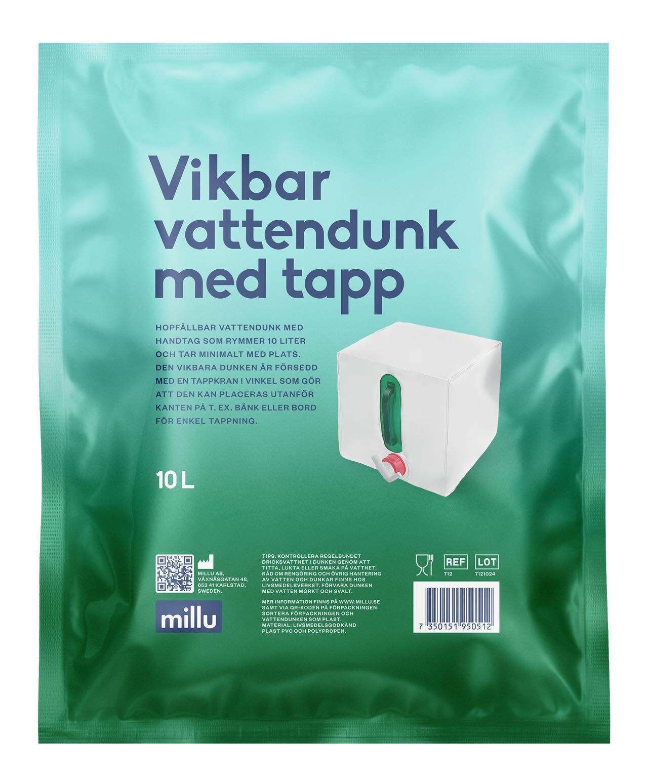 Millu Vikbar Vattendunk med tapp 10L 1st