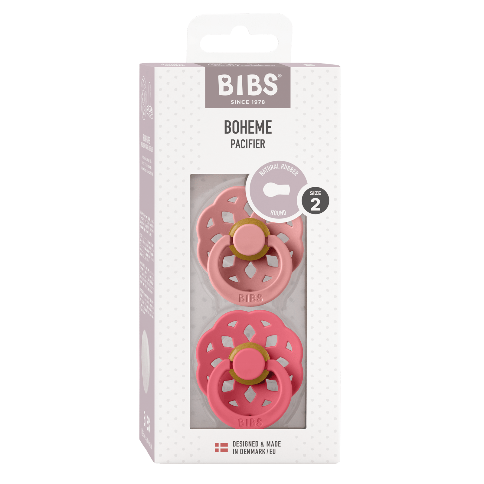 BIBS Boheme Latex Size 2 Round Dusty Pink/Coral 2 st