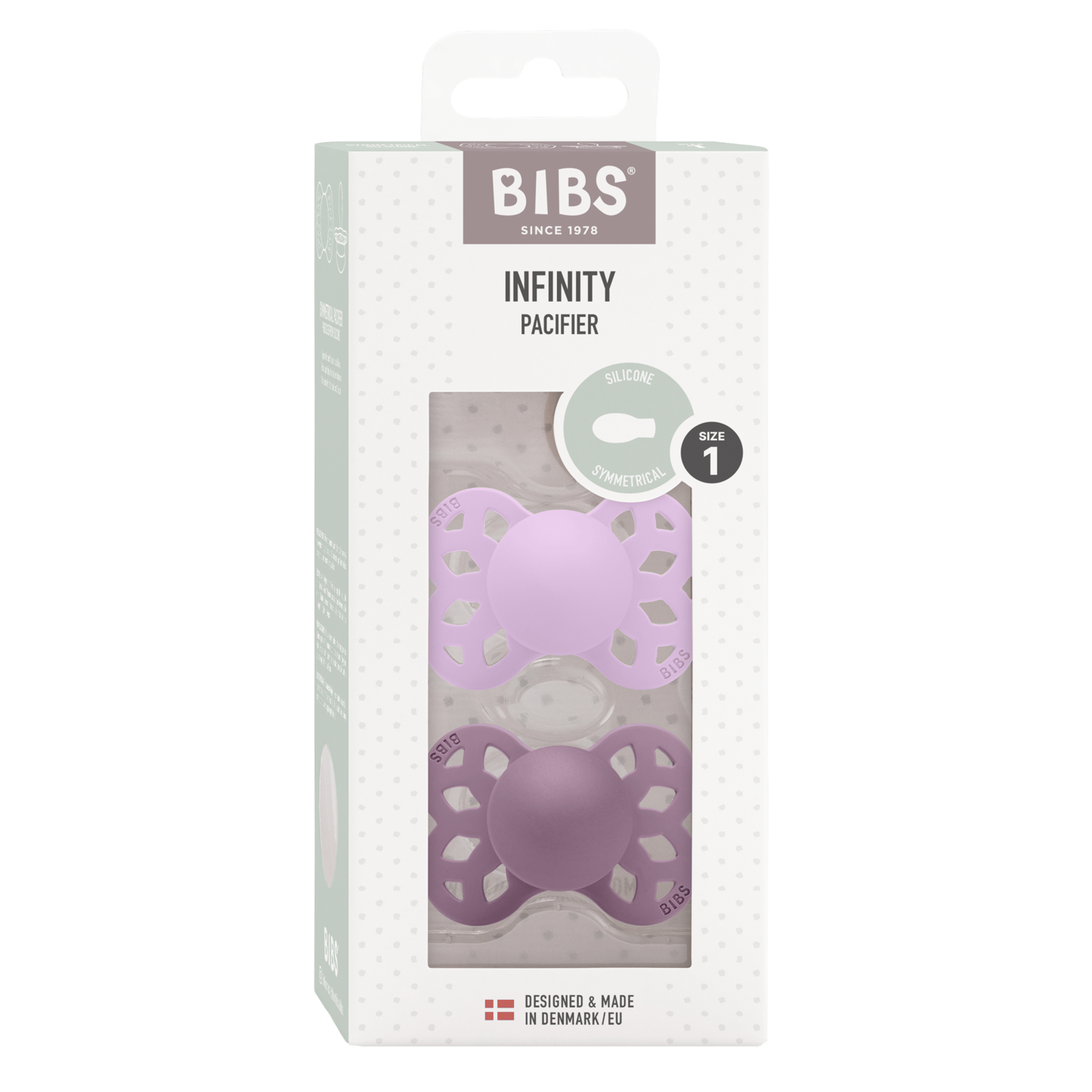 BIBS Pacifier Infinity Symmetrical Silicone 0+ månader Size 1 Violet Sky/Mauve 2 st