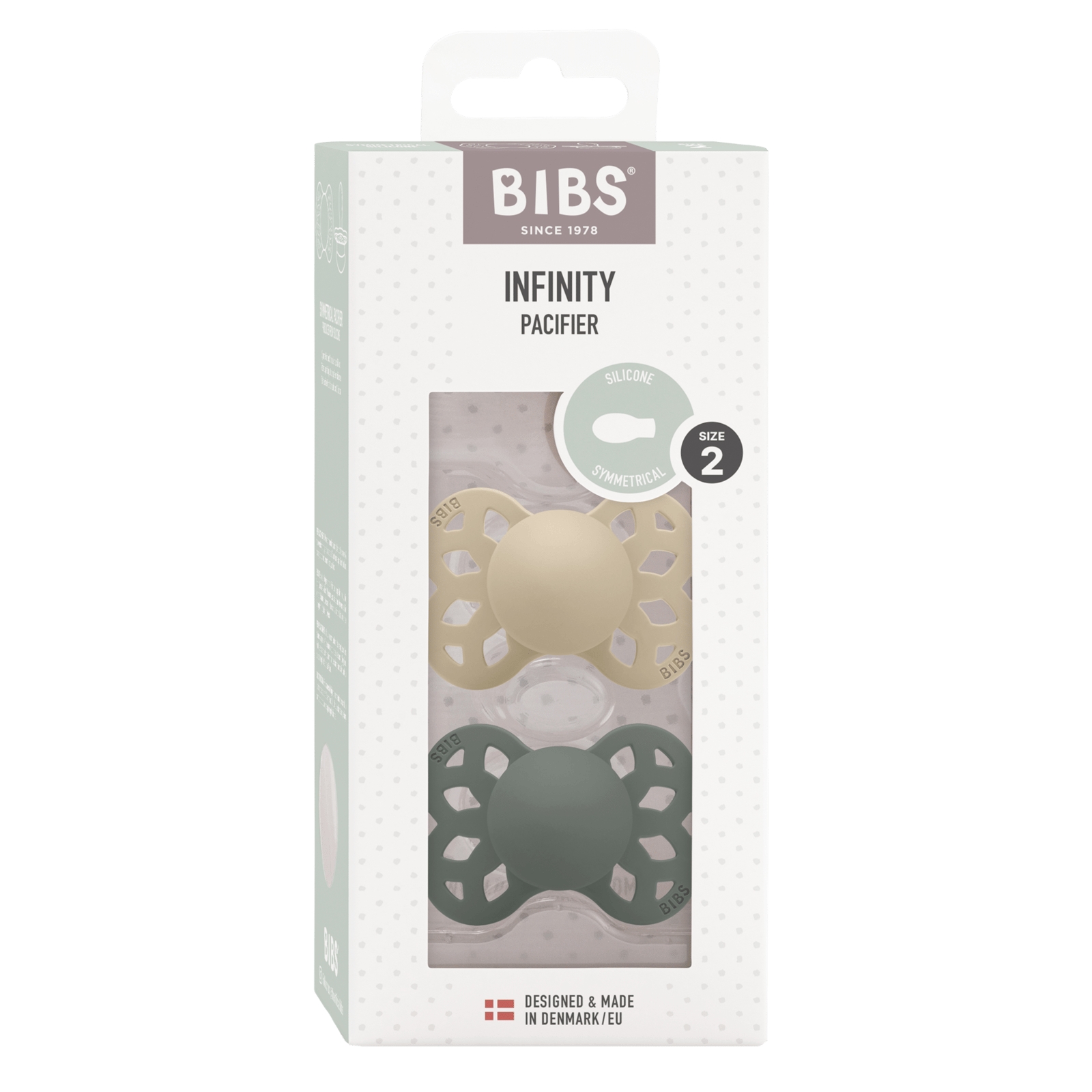 BIBS Pacifier Infinity Symmetrical Silicone 6+ månader Size 2 Vanilla/Pine 2 st