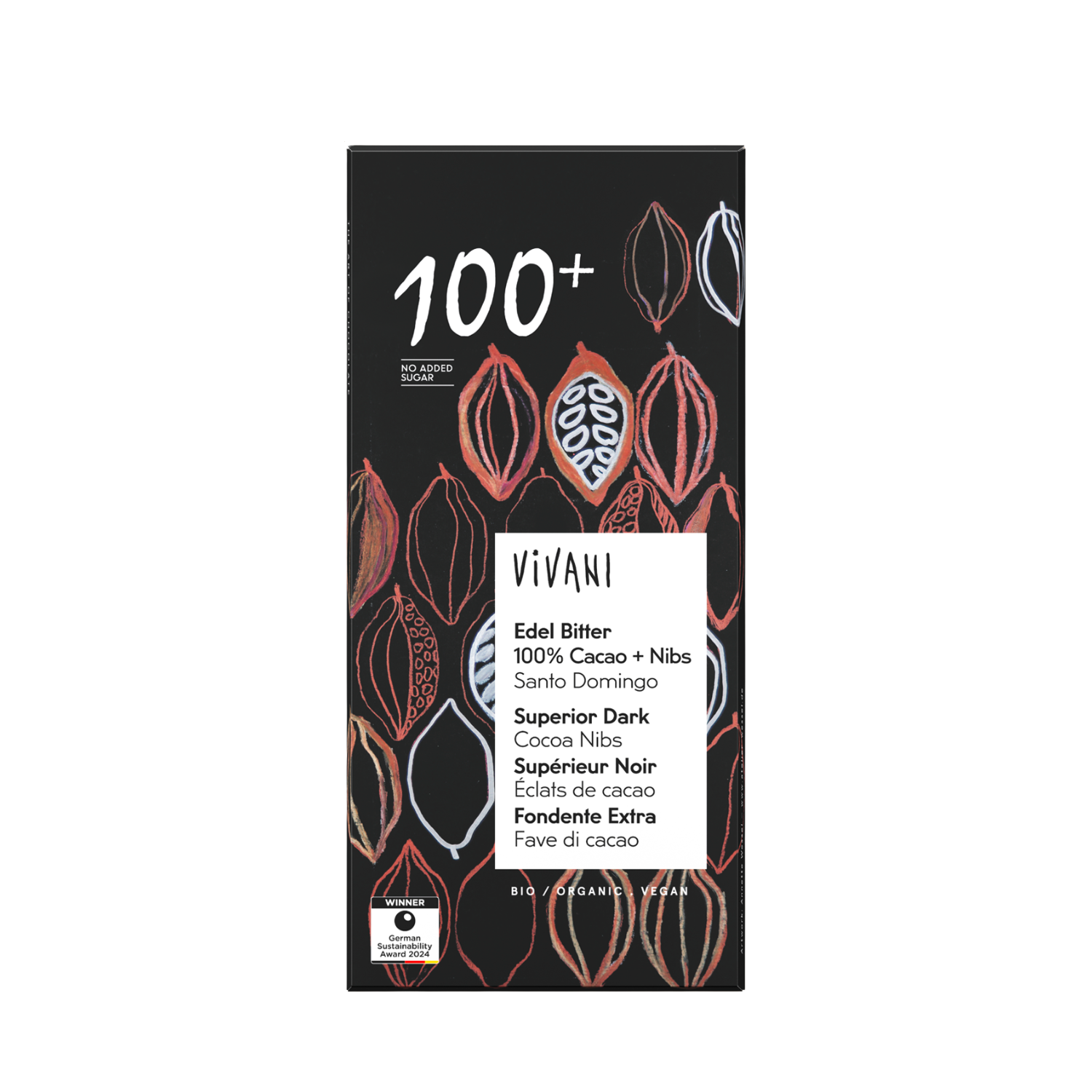 Vivani Mörk Choklad 100% Cacao Nibs Eko 80 g