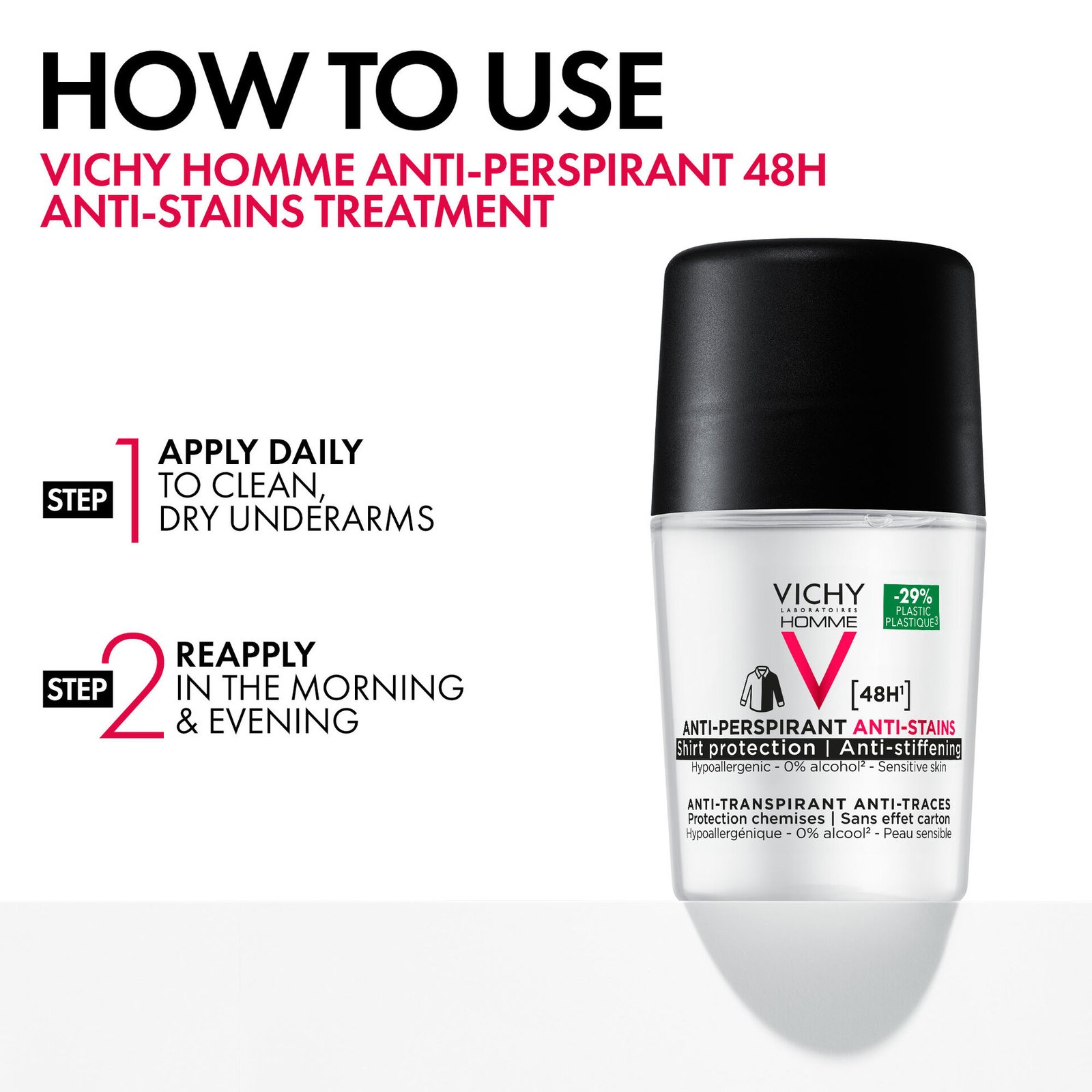 Vichy Homme 48H Anti-stain Anti-perspirant Deodorant Roll-On 50 ml