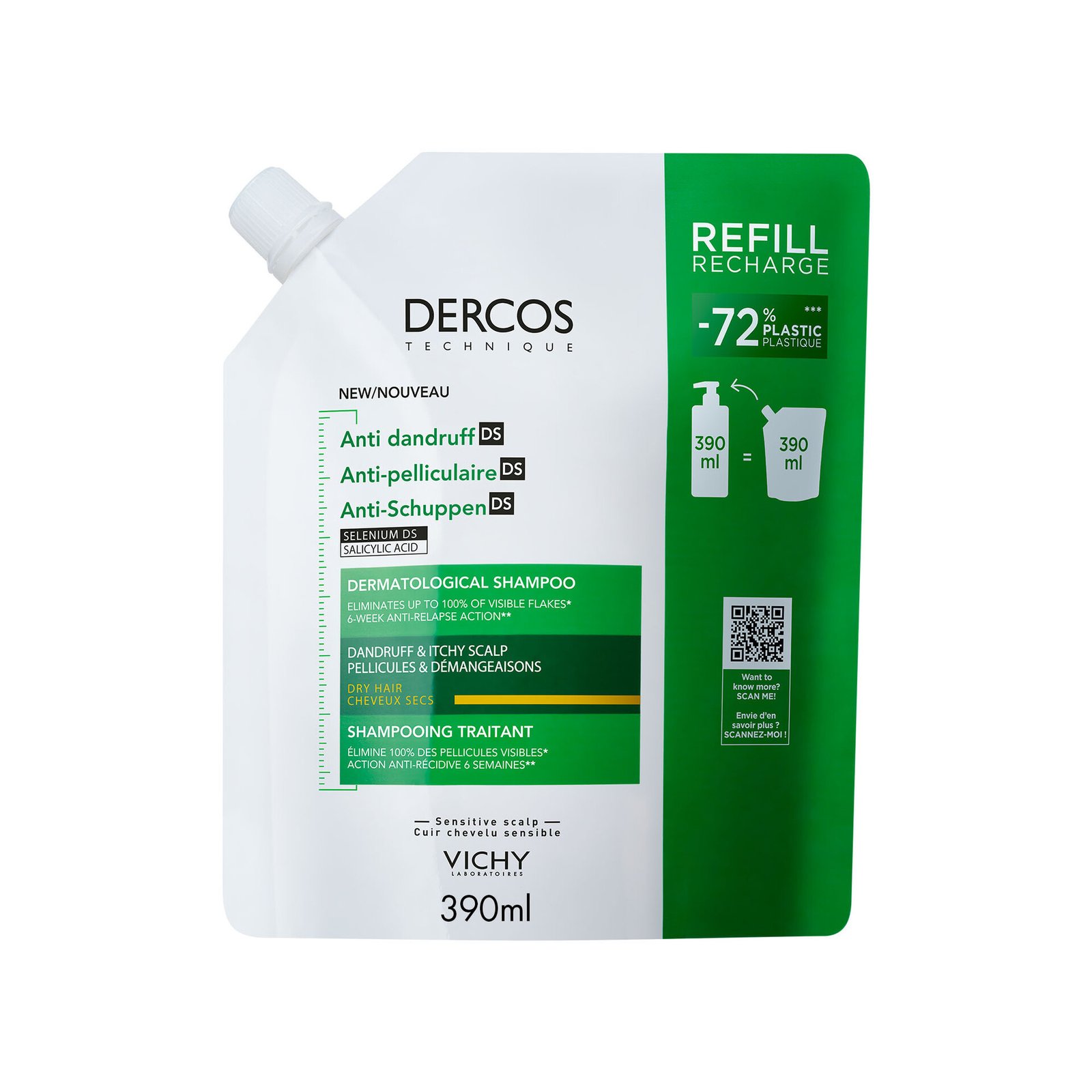 Vichy Dercos Anti-Dandruff Shampoo Dry Refill 390 ml