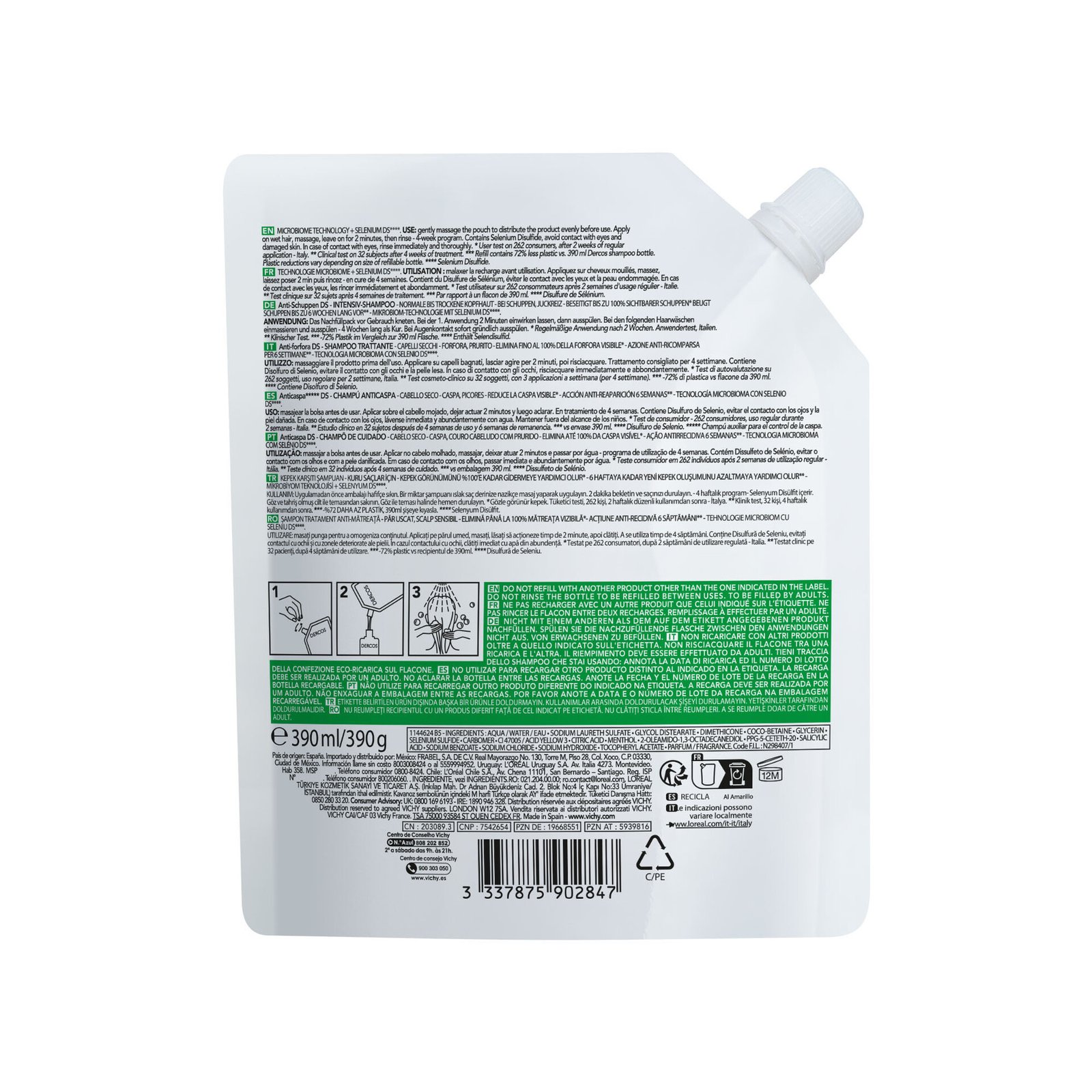 Vichy Dercos Anti-Dandruff Shampoo Dry Refill 390 ml