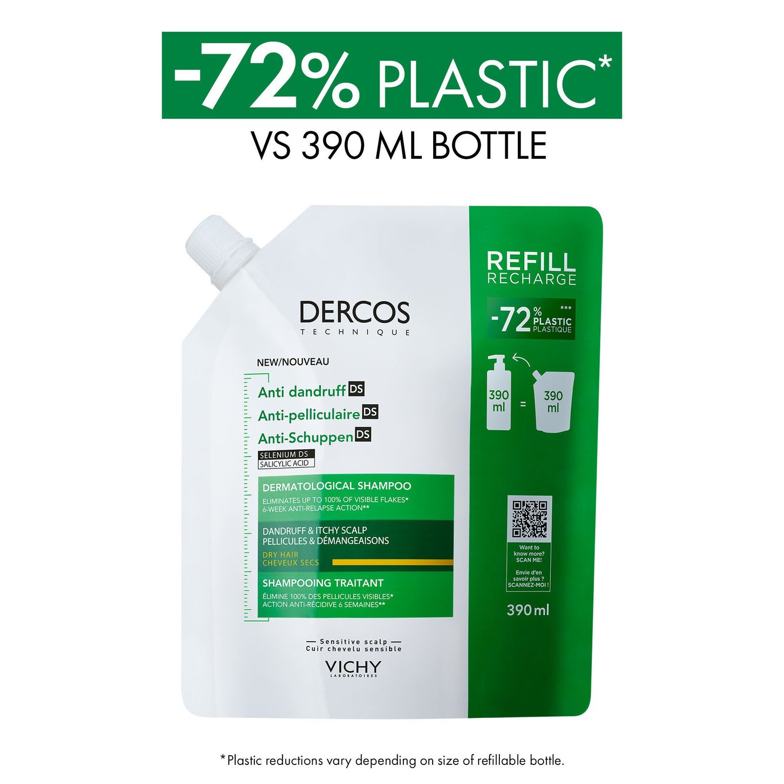 Vichy Dercos Anti-Dandruff Shampoo Dry Refill 390 ml