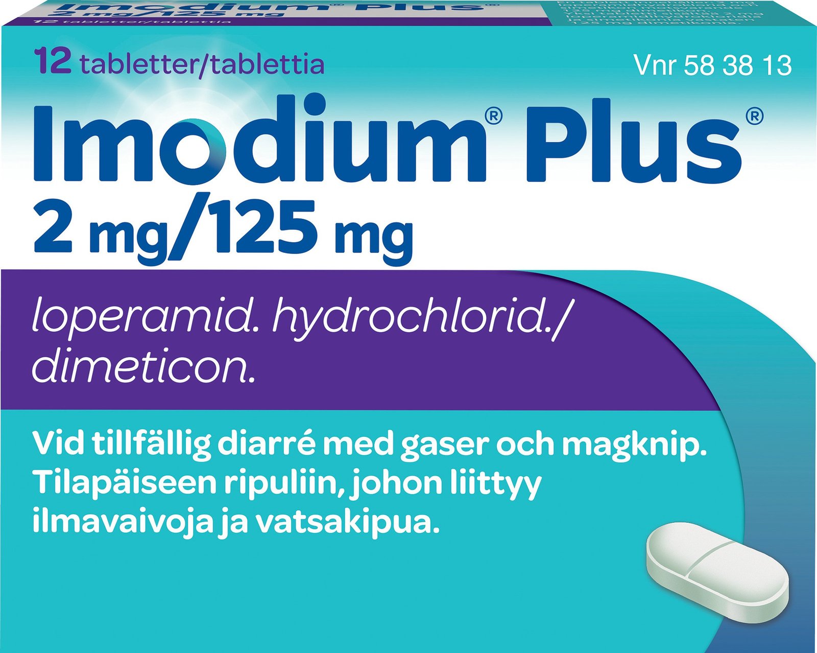 Imodium Plus 2mg/125mg tabletter, 12st