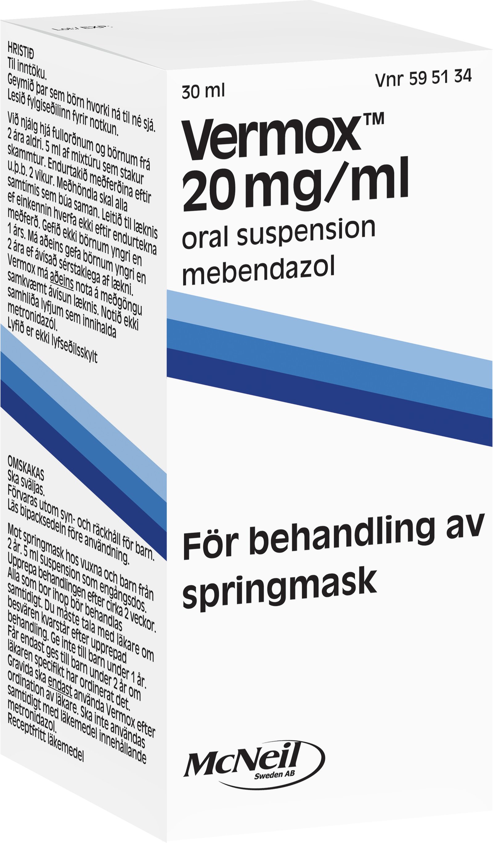 Vermox Behandling av Springmask Oral Suspension 20mg/ml 30 ml