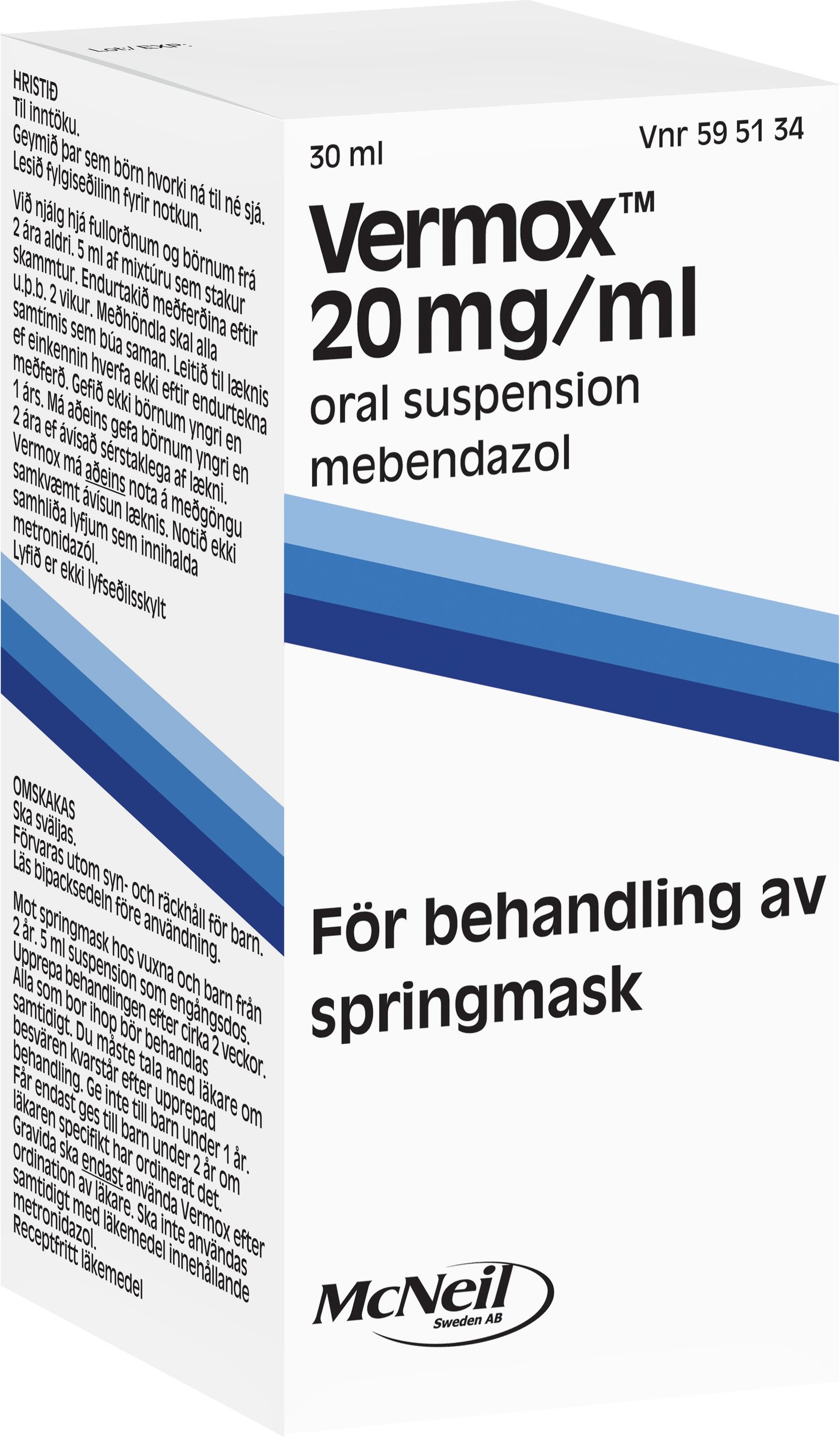 Vermox Behandling av Springmask Oral Suspension 20mg/ml 30 ml