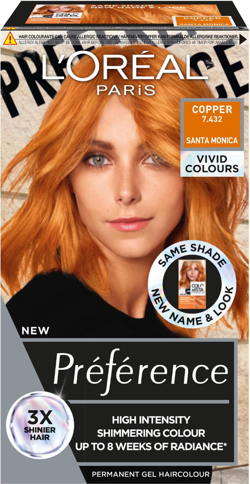 L'Oréal Paris Préférence Vivid Colours Permanent Hårfärg för normalt hår 7.432 Copper 1 st