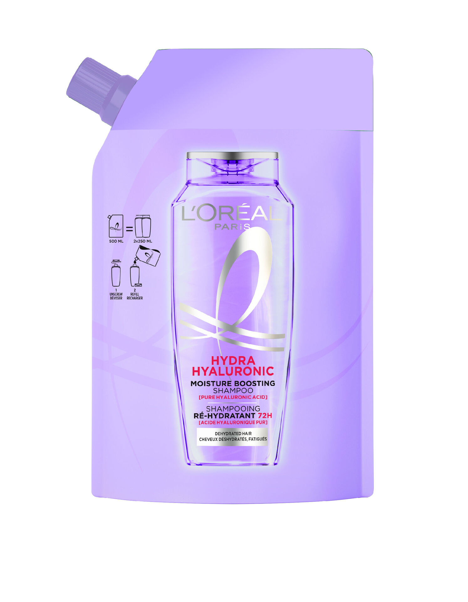 L'Oréal Paris Elvital Hyaluron Plump Schamporefill för fuktfattigt hår 500 ml