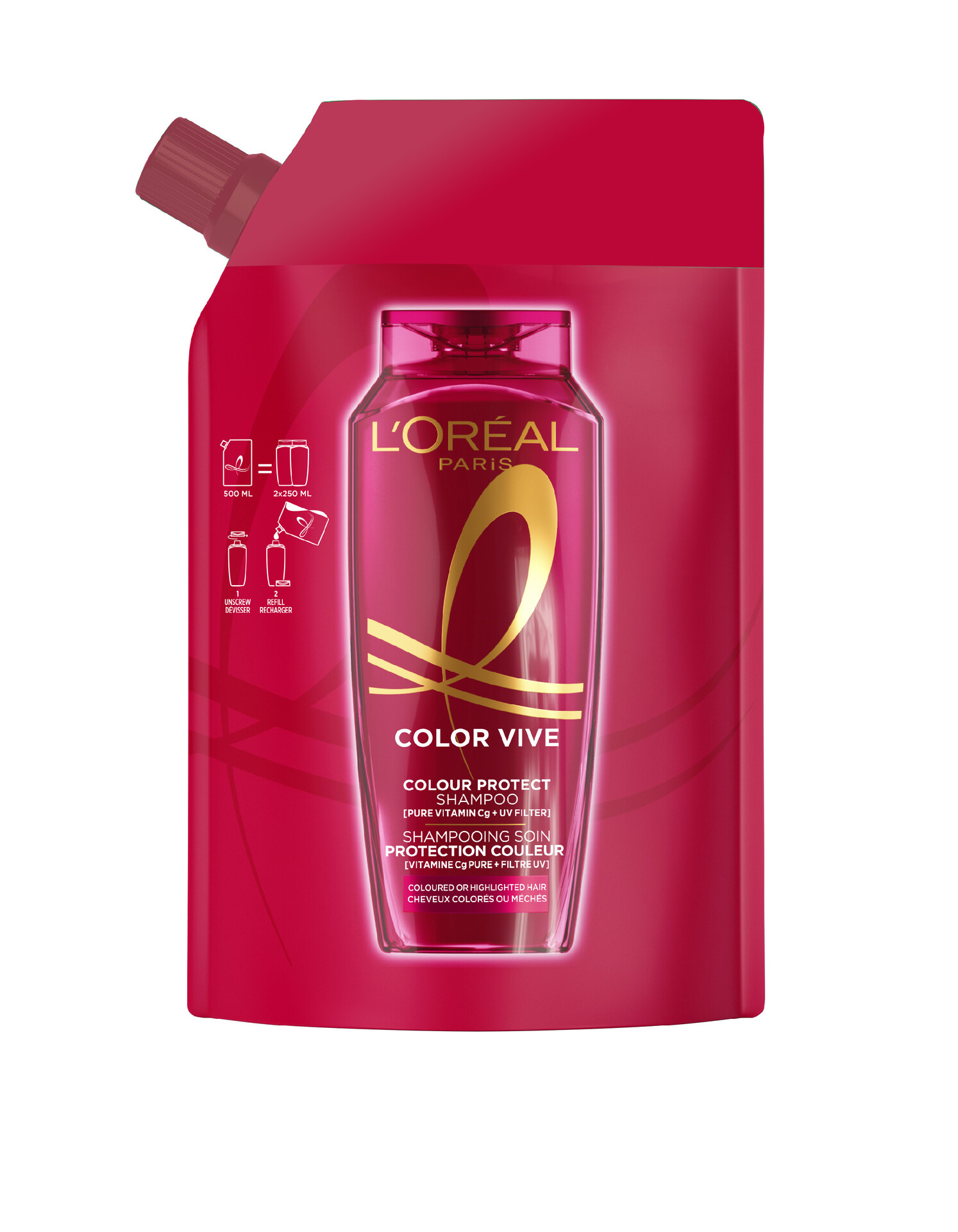 L'Oréal Paris Elvital Color Vive Schamporefill För Färgat Hår 500 ml