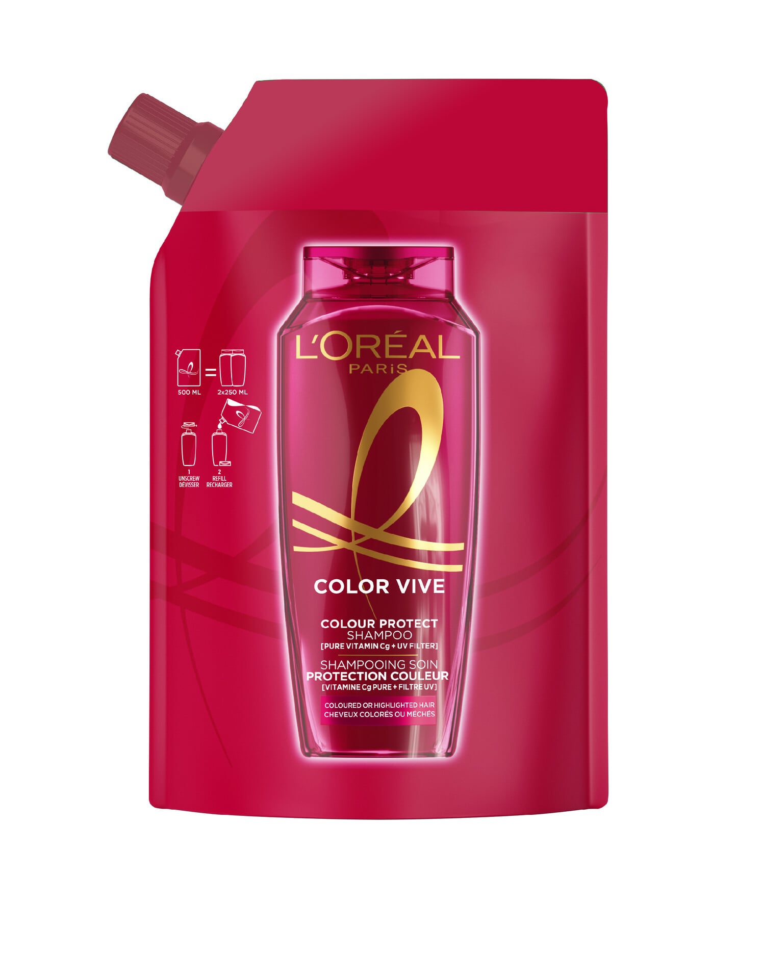 L'Oréal Paris Elvital Color Vive Schamporefill För Färgat Hår 500 ml