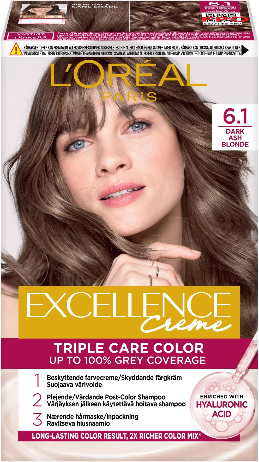 L'Oréal Paris Excellence Creme Permanent Hårfärg för normalt hår 6.1 Dark Ash Blonde 1 st