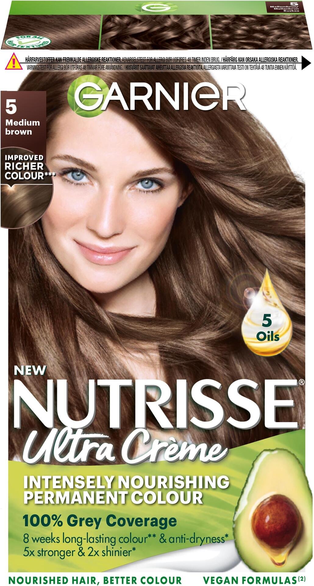 Garnier Nutrisse Ultra Créme Permanent Hårfärg för normalt hår 5 Medium Brown 1 st