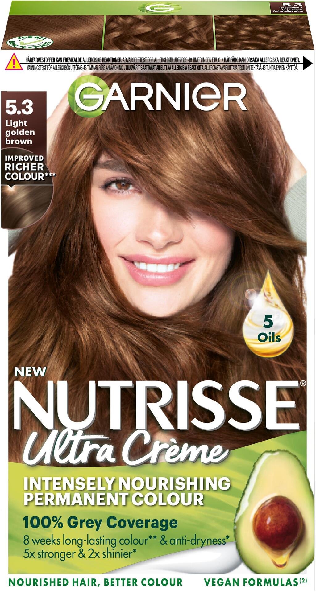 Garnier Nutrisse Ultra Créme Permanent Hårfärg för normalt hår 5.3 Light Golden Brown 1 st