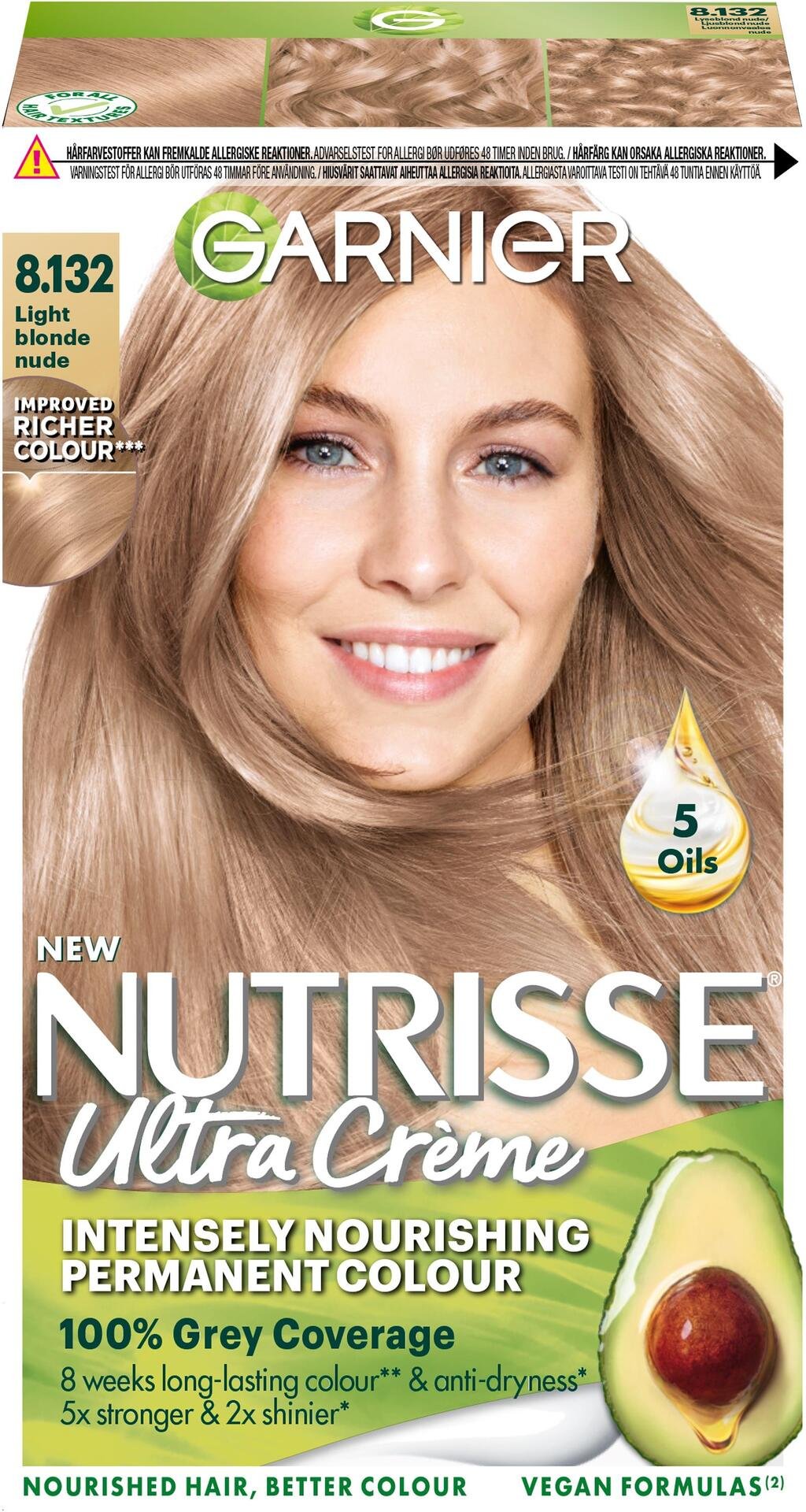 Garnier Nutrisse Ultra Créme Permanent Hårfärg för normalt hår 8.132 Light Blonde Nude 1 st