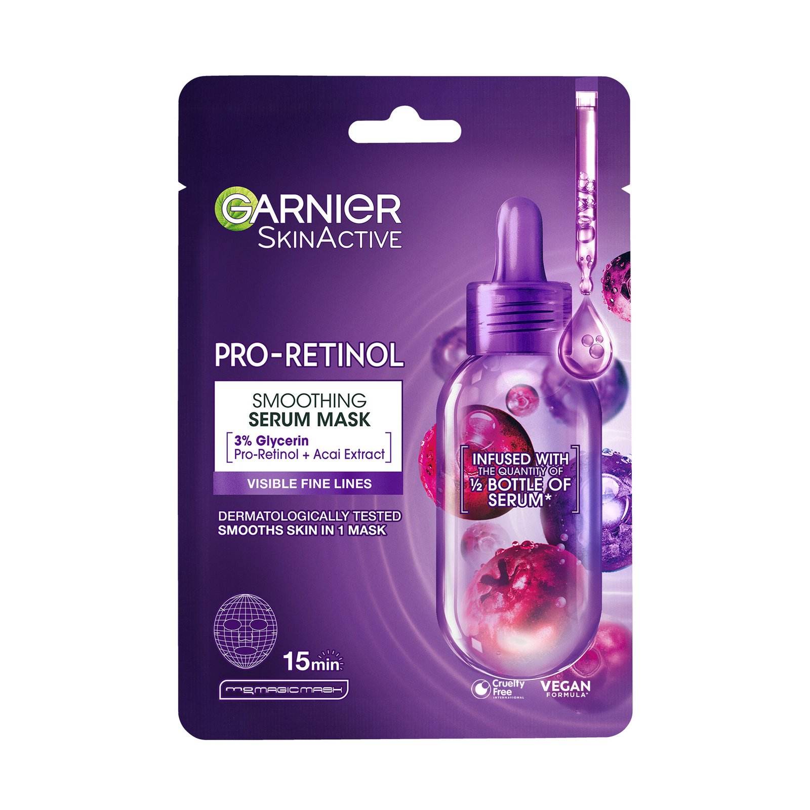 Garnier SkinActive Pro-Retinol Smoothing Tissuemask för alla hudtyper 28 g