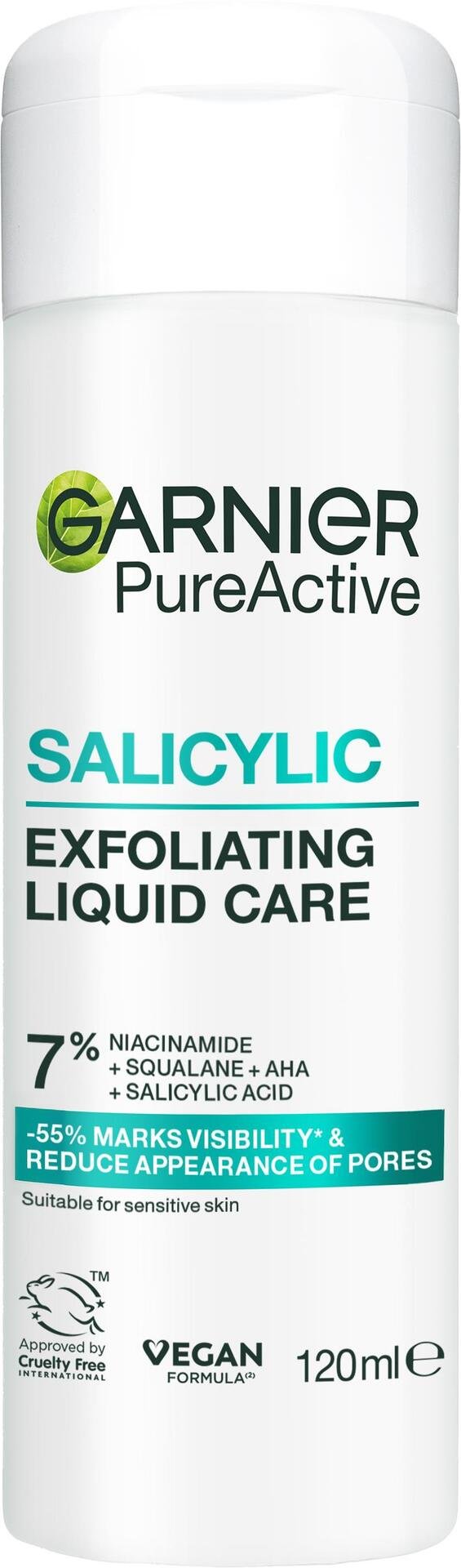 Garnier PureActive Exfoliating Liquid Care Rengörande Ansiktsvatten för oren hud 120 ml
