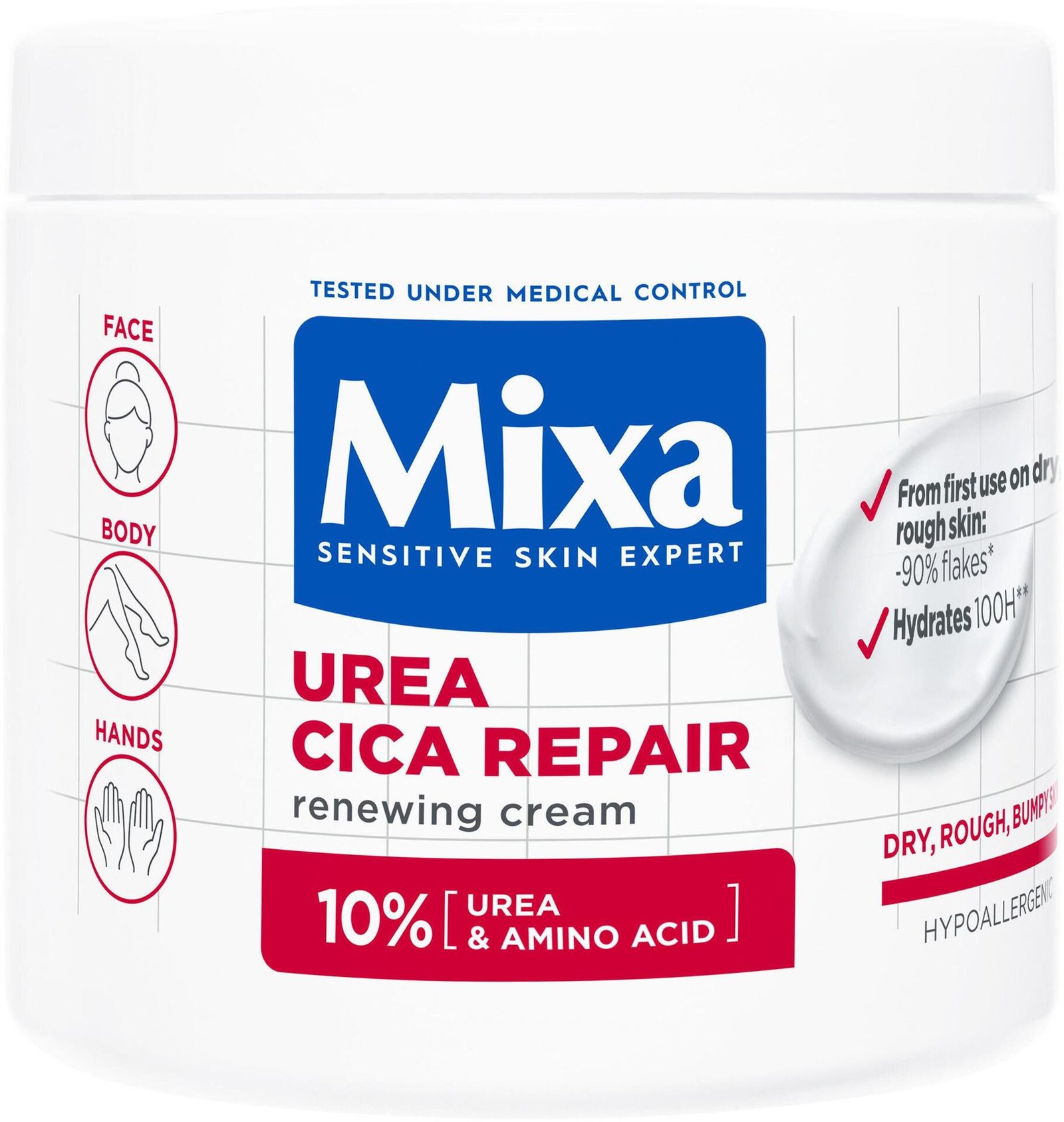 MIixa Urea Cica Repair Hudförbättrande kräm för torr, grov och sträv hud 400 ml