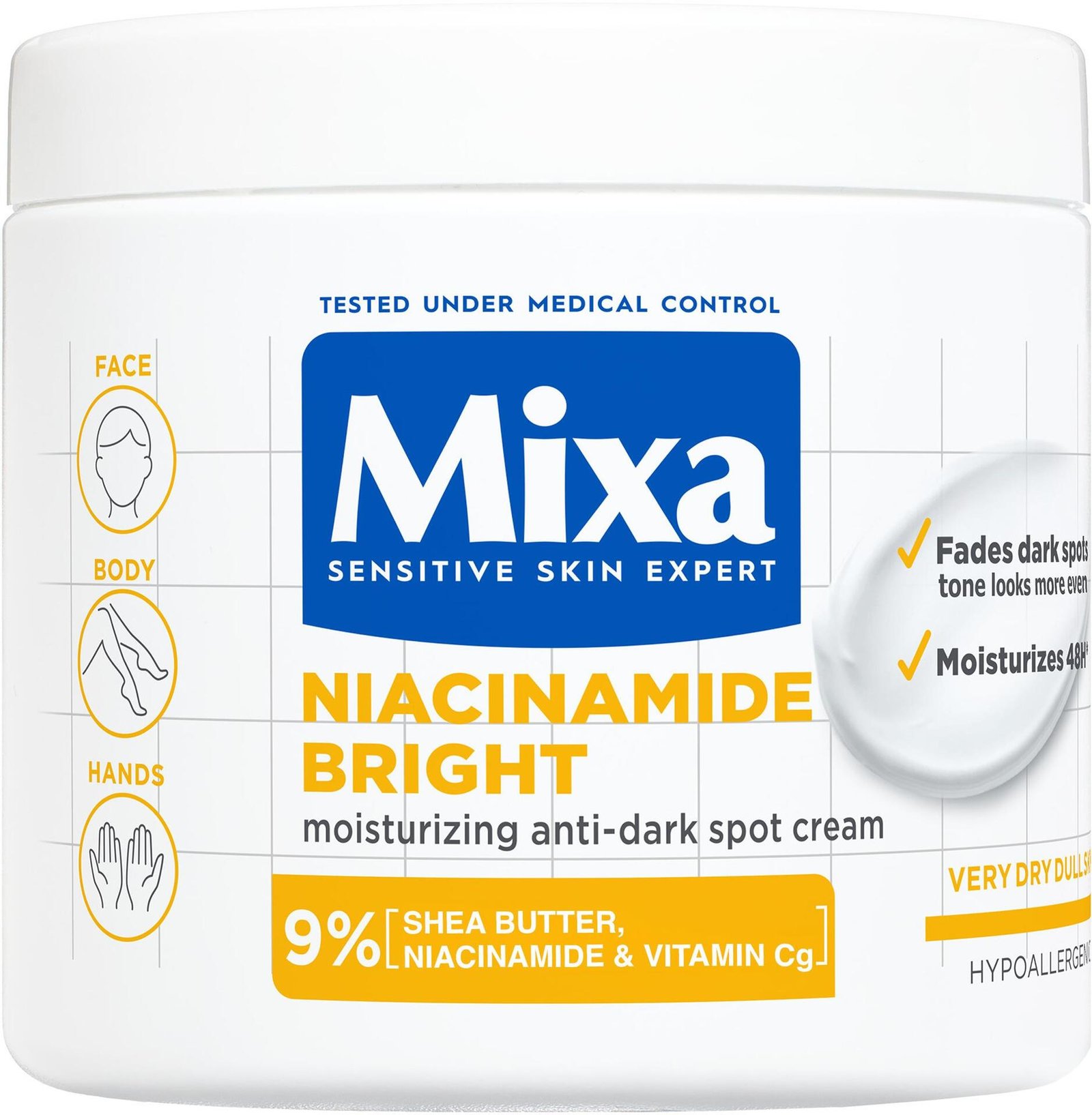 Mixa Niacinamide Bright Närande kräm mot pigmentfläckar för mycket torr hud 400 ml