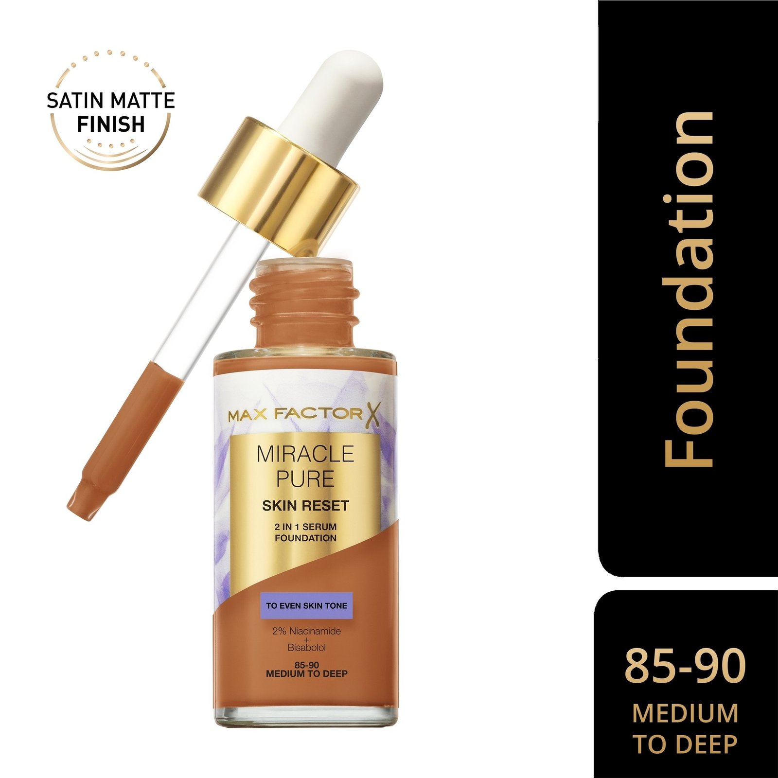 Max Factor Miracle Pure 2in1 Skin Reset Serum Foundation 85-90 Medium to Deep 30ml