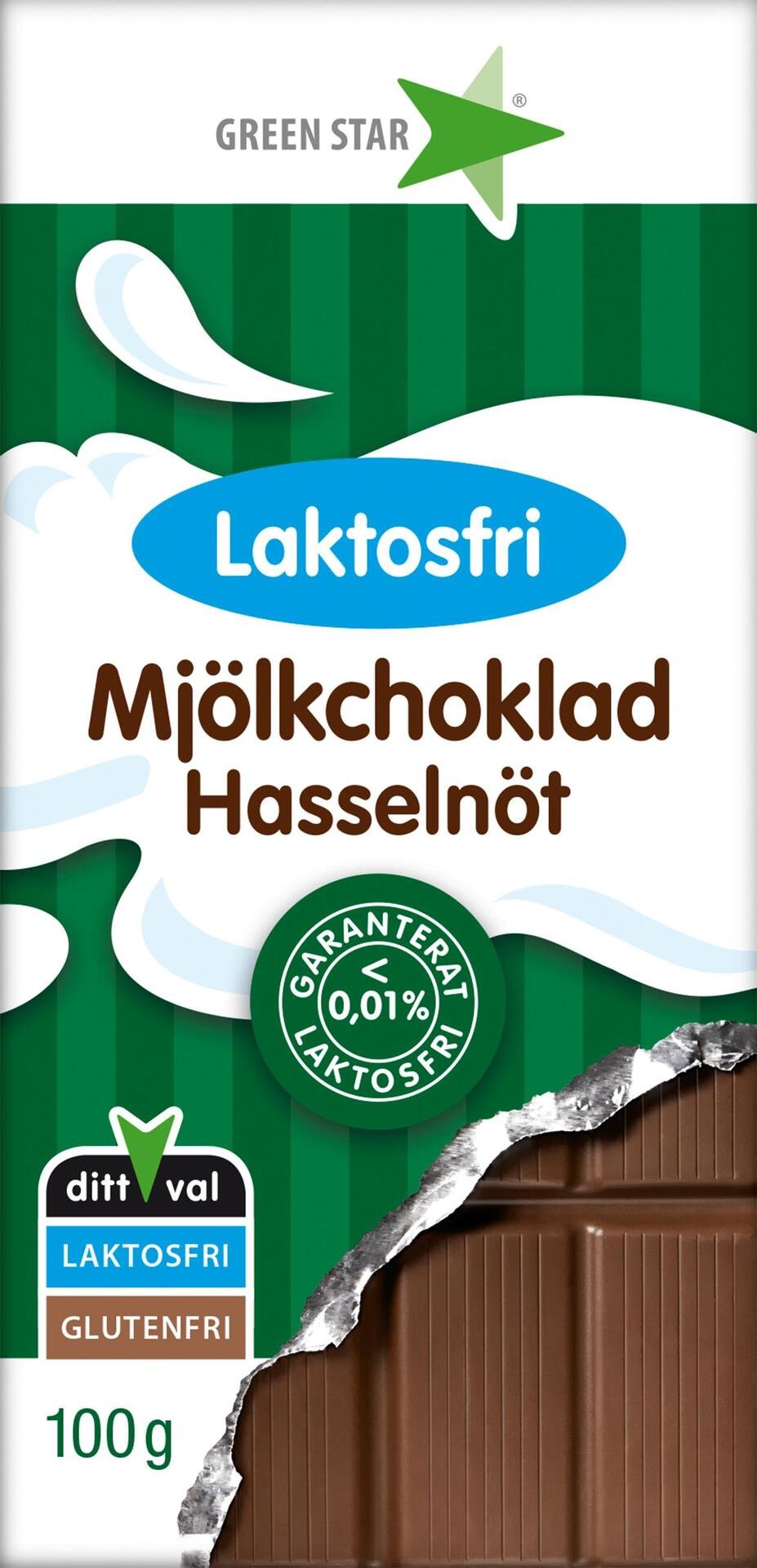 Green Star Mjölkchoklad Hasselnöt Laktosfri 100g