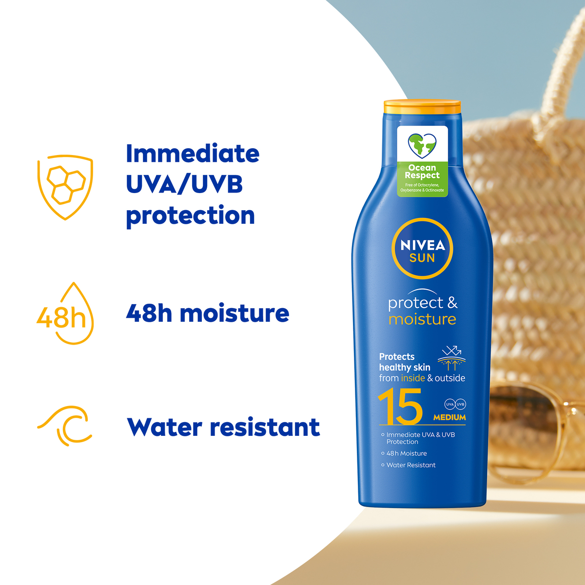 NIVEA SUN Solkräm Protect & Moisture SPF15 Sun Lotion 200ml