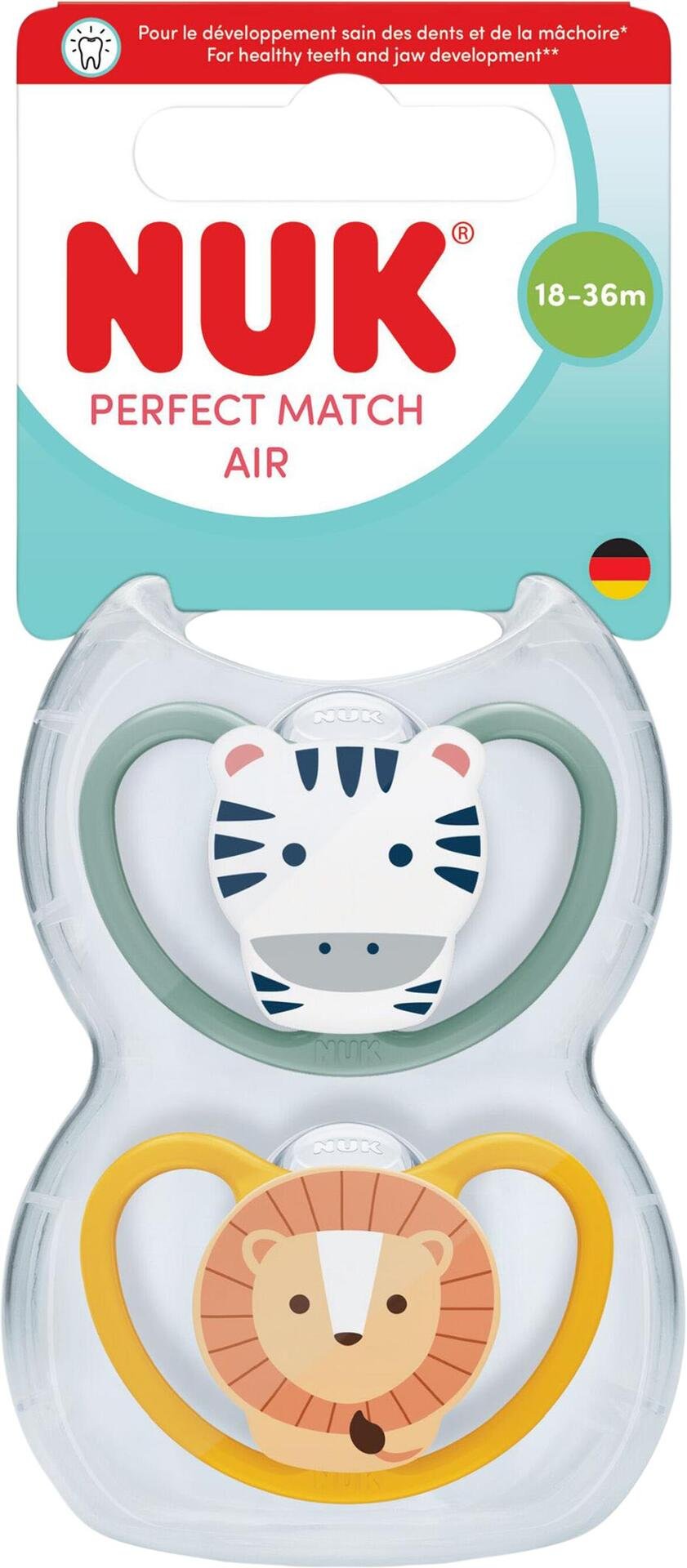 NUK Perfect Match Air Zebra/Lion, stl 18-36 mån 2 st