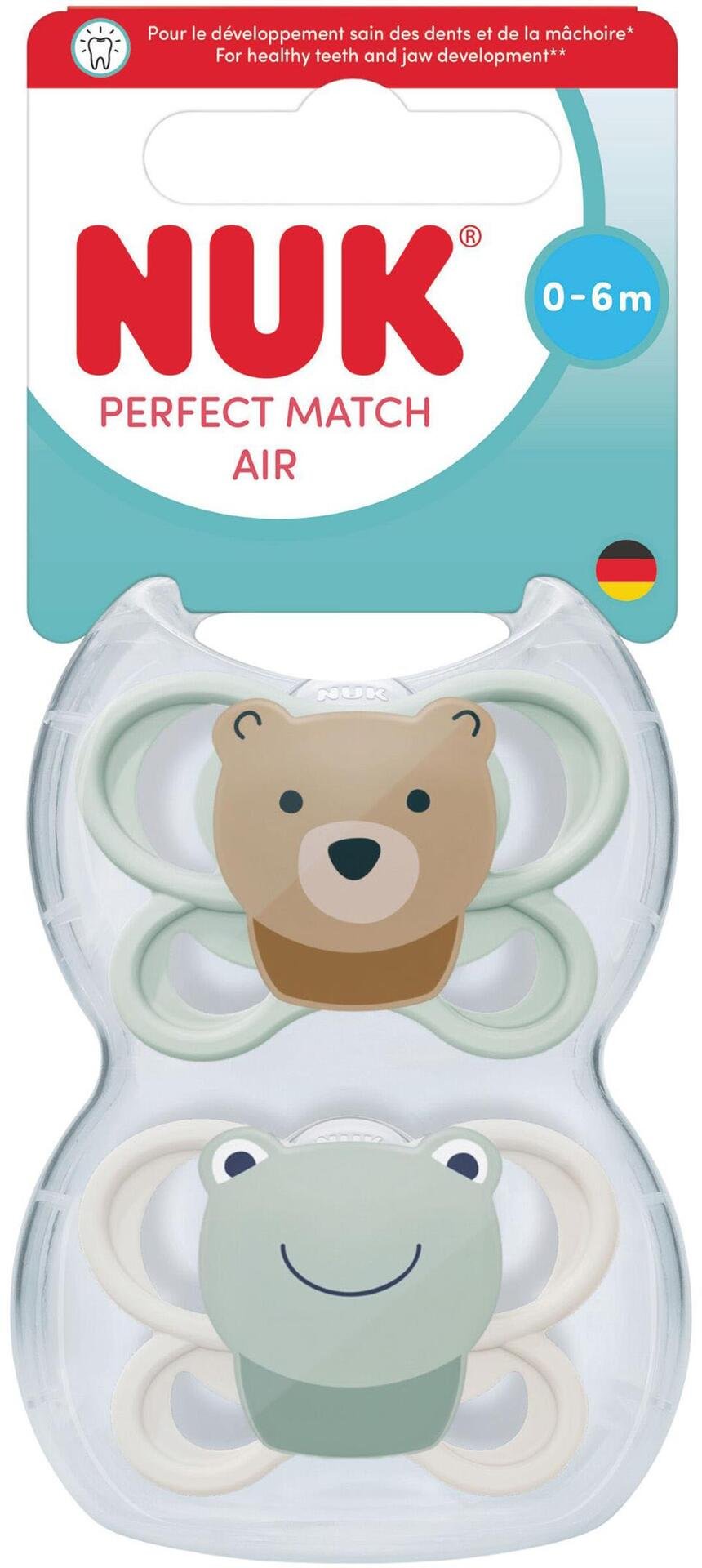 NUK Perfect Match Air Bear/Frog, stl 0-6 mån 2 st