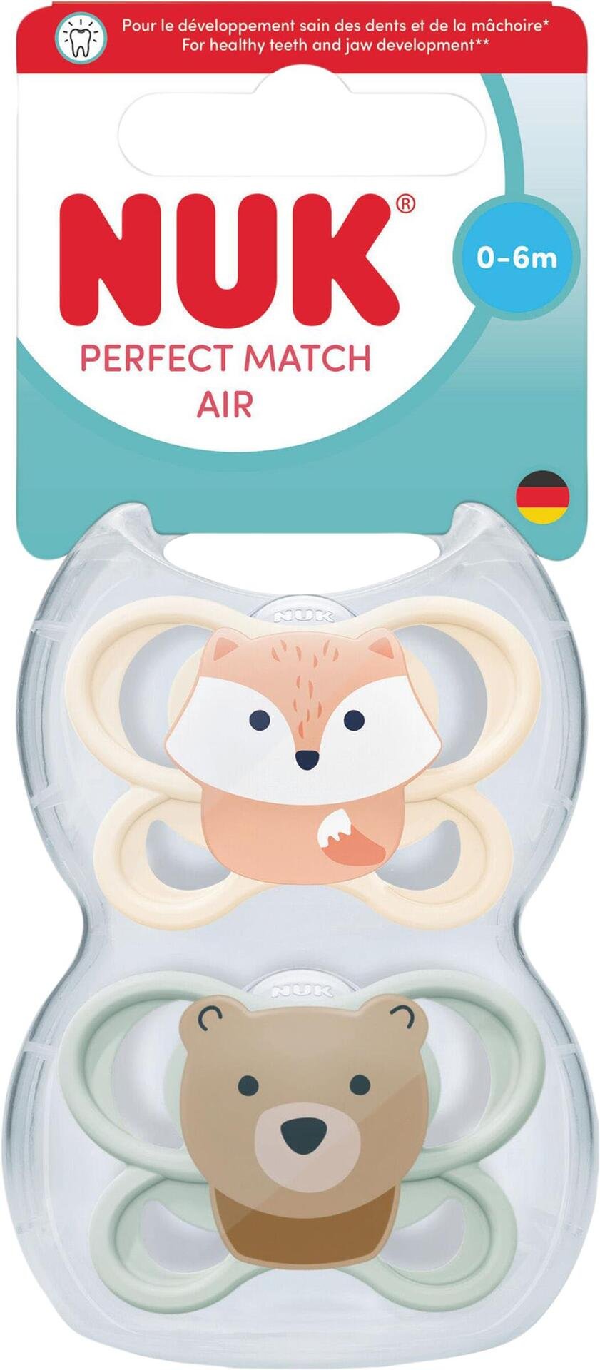 NUK Perfect Match Air Fox/Bear, stl 0-6 mån 2 st