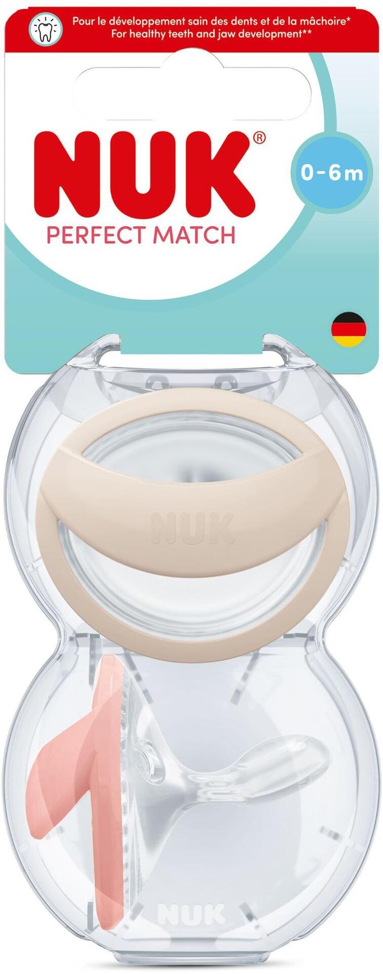 NUK Perfect Match Beige/Red, stl 0-6 mån 2 st