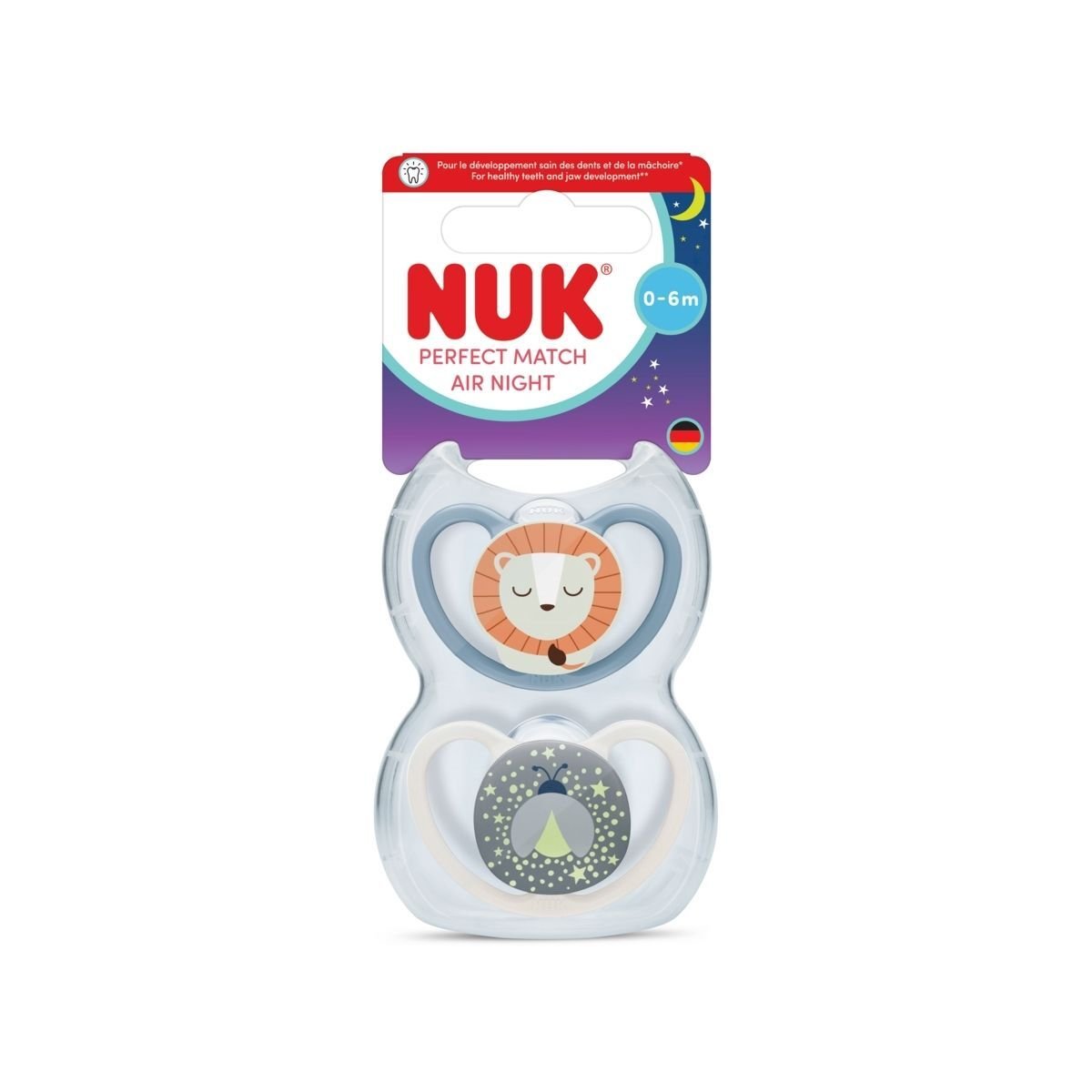 NUK Perfect Match Air Night Lion, stl 0-6 mån 2 st
