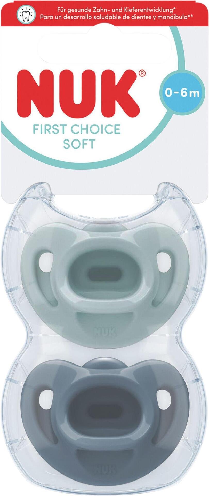 NUK First Choice Soft Green/Blue, stl 0-6 mån 2 st