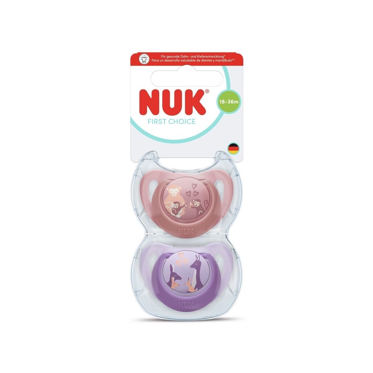 NUK First Choice Monkey/Kangaroo, stl 18-36 mån 2 st
