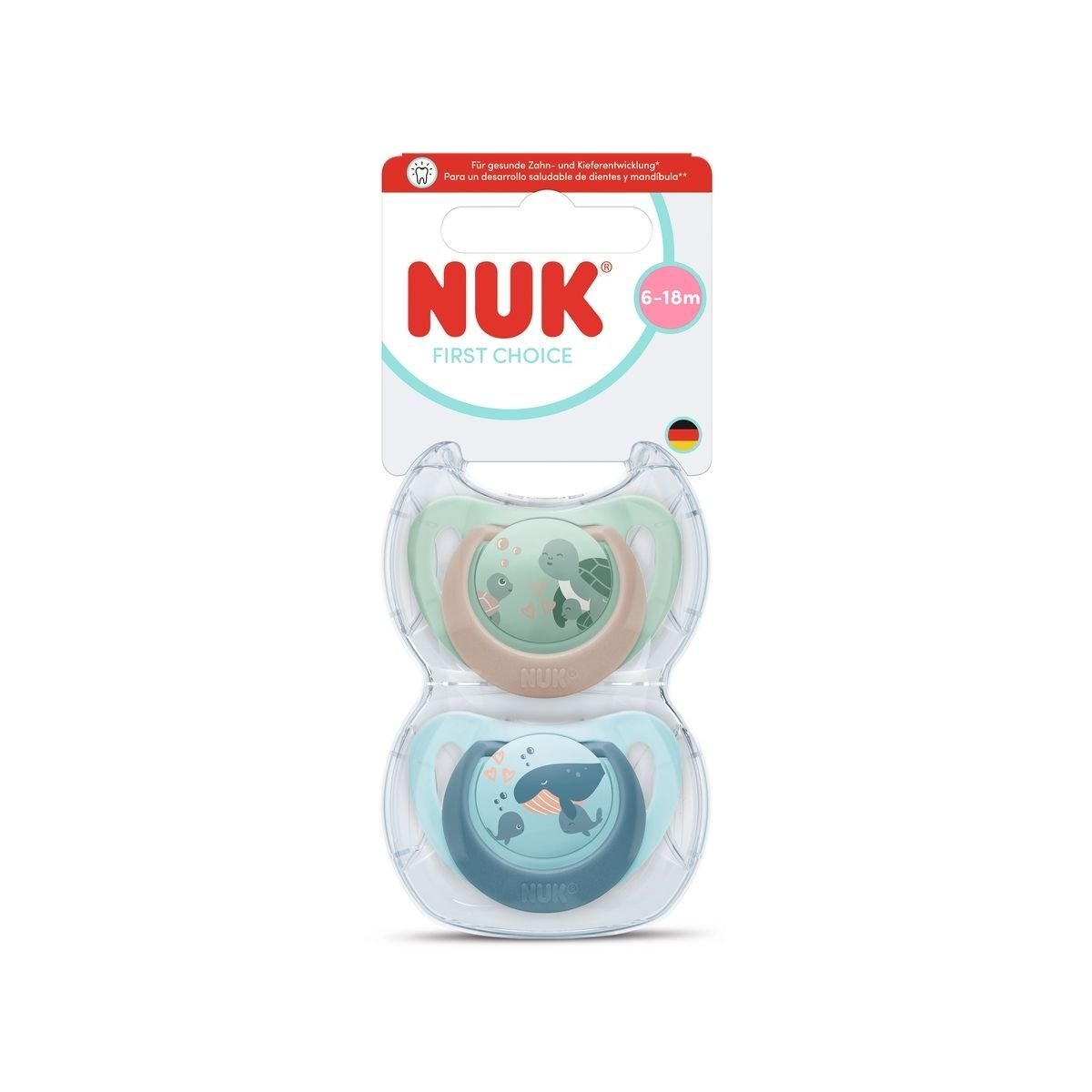 NUK First Choice Turtle/Whale, stl 6-18 mån 2 st