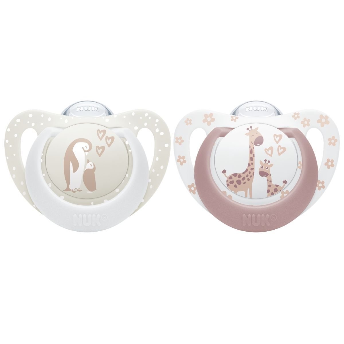 NUK First Choice Penguin/Giraffe, stl 0-6 mån 2 st