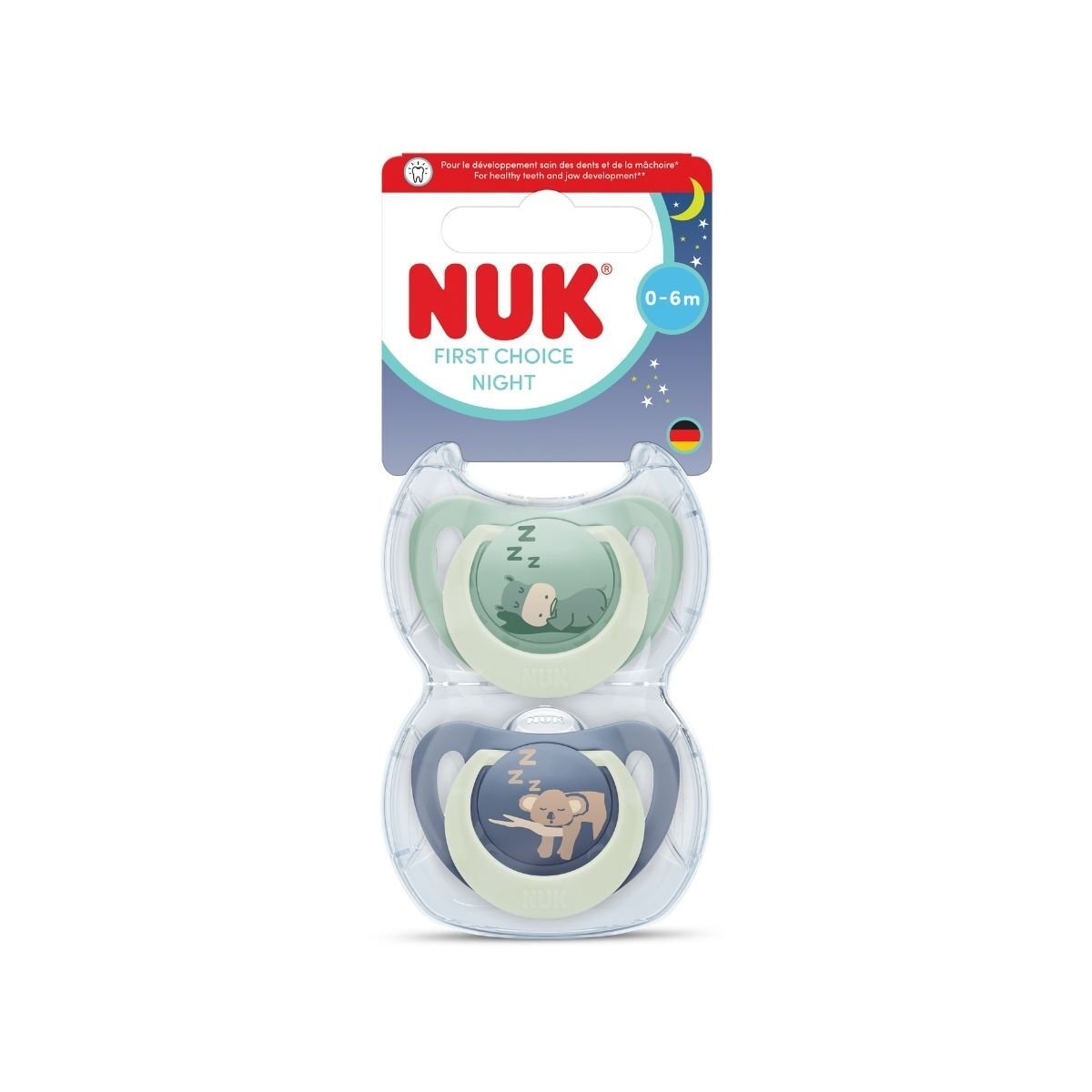 NUK First Choice Night Hippo/Koala, stl 0-6 mån 2 st