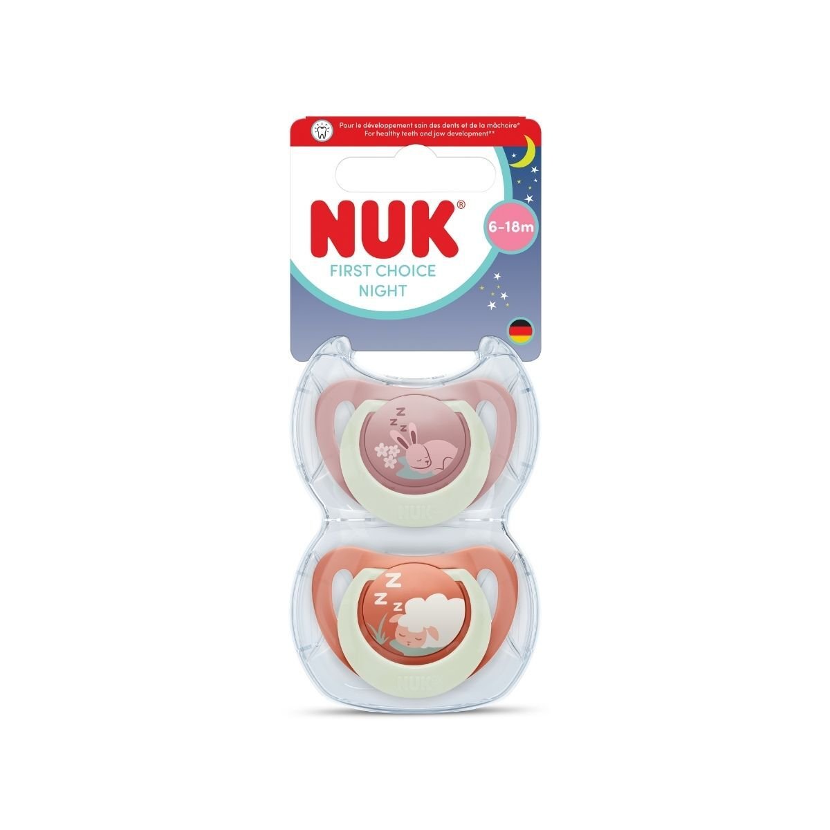 NUK First Choice Night Bunny/Sheep, stl 6-18 mån 2 st