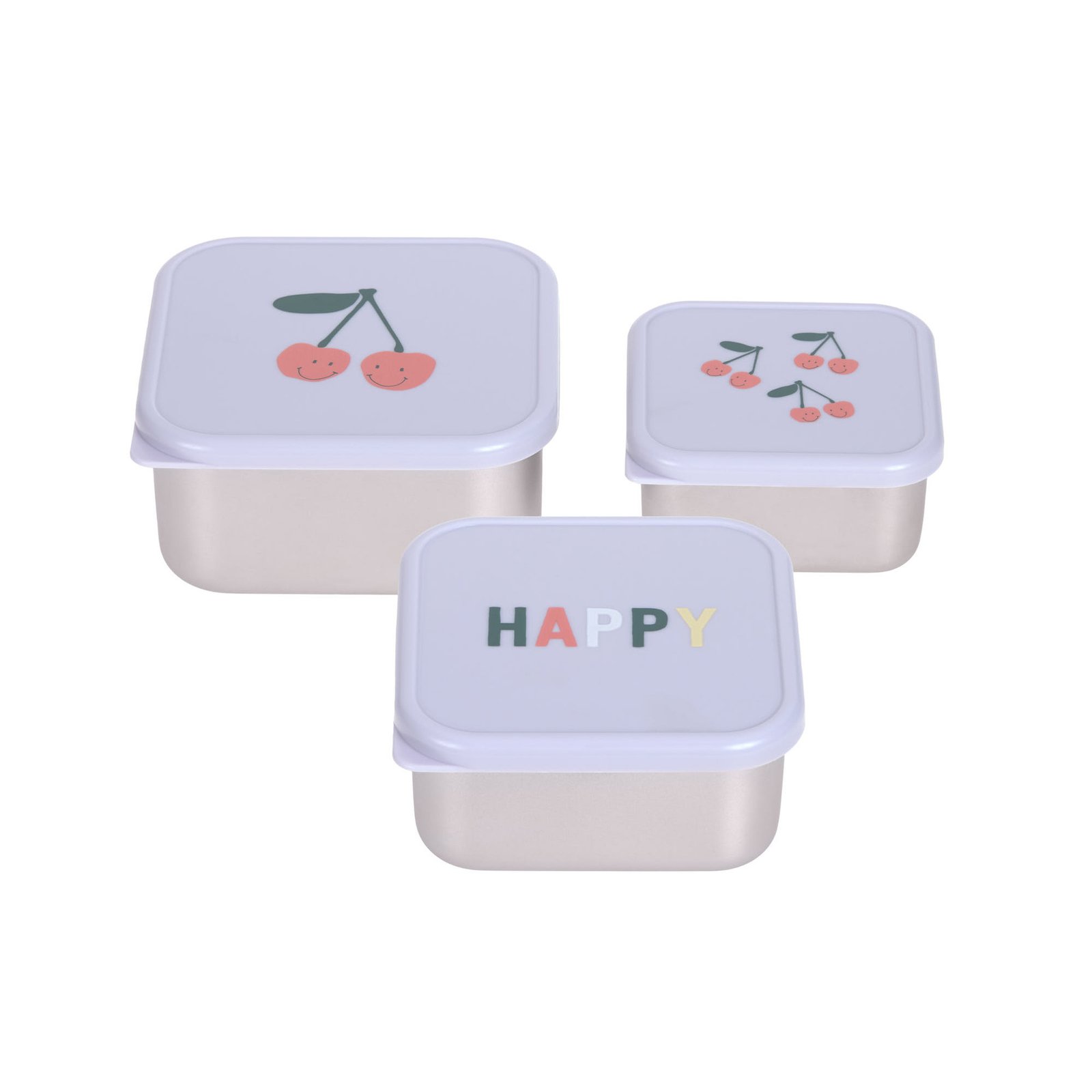 Lässig Snacklådor i rostfritt stål 3 delar Happy Fruits Cherry