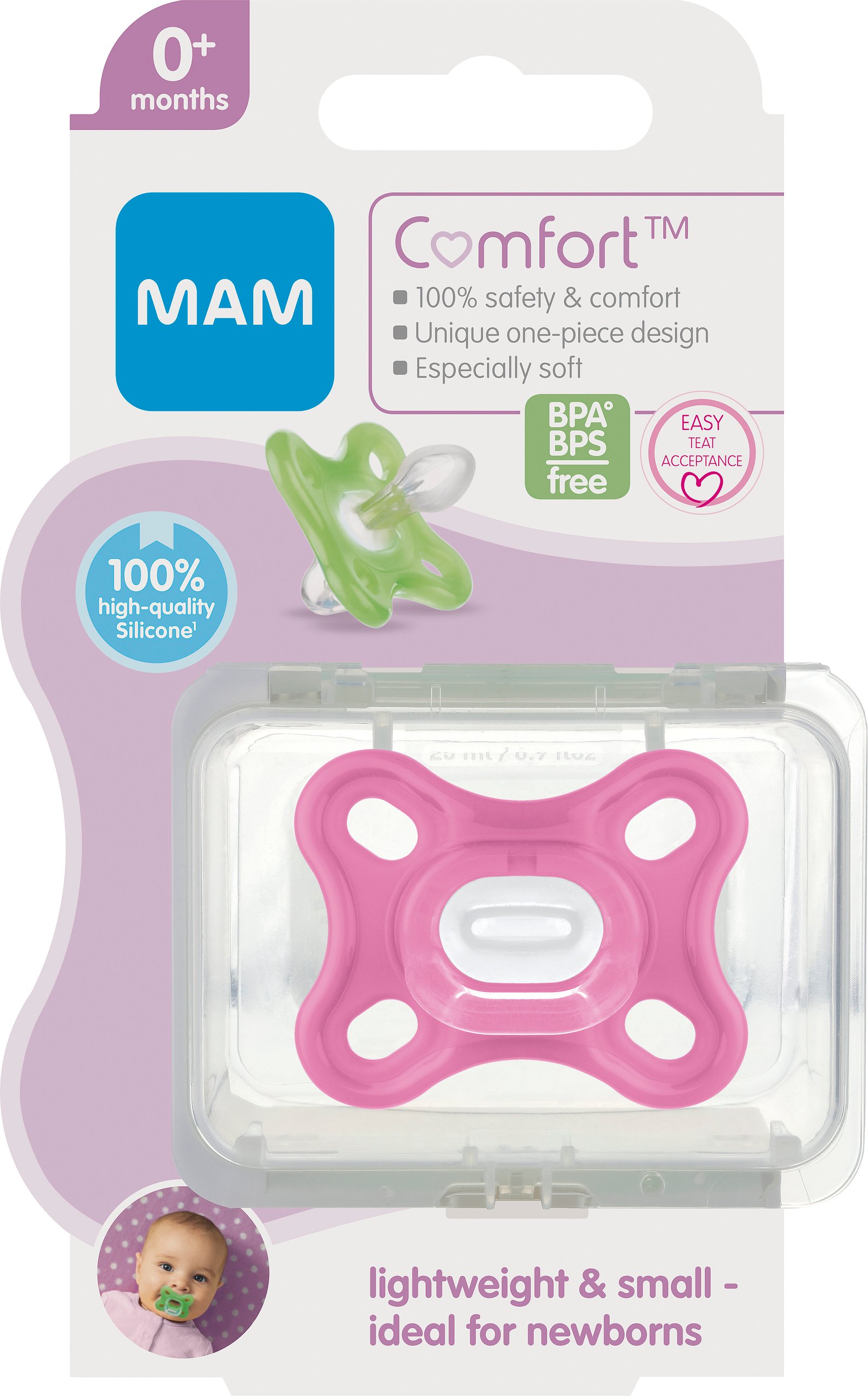 MAM Comfort Newborn Napp 0+ Månader Rosa 1 st